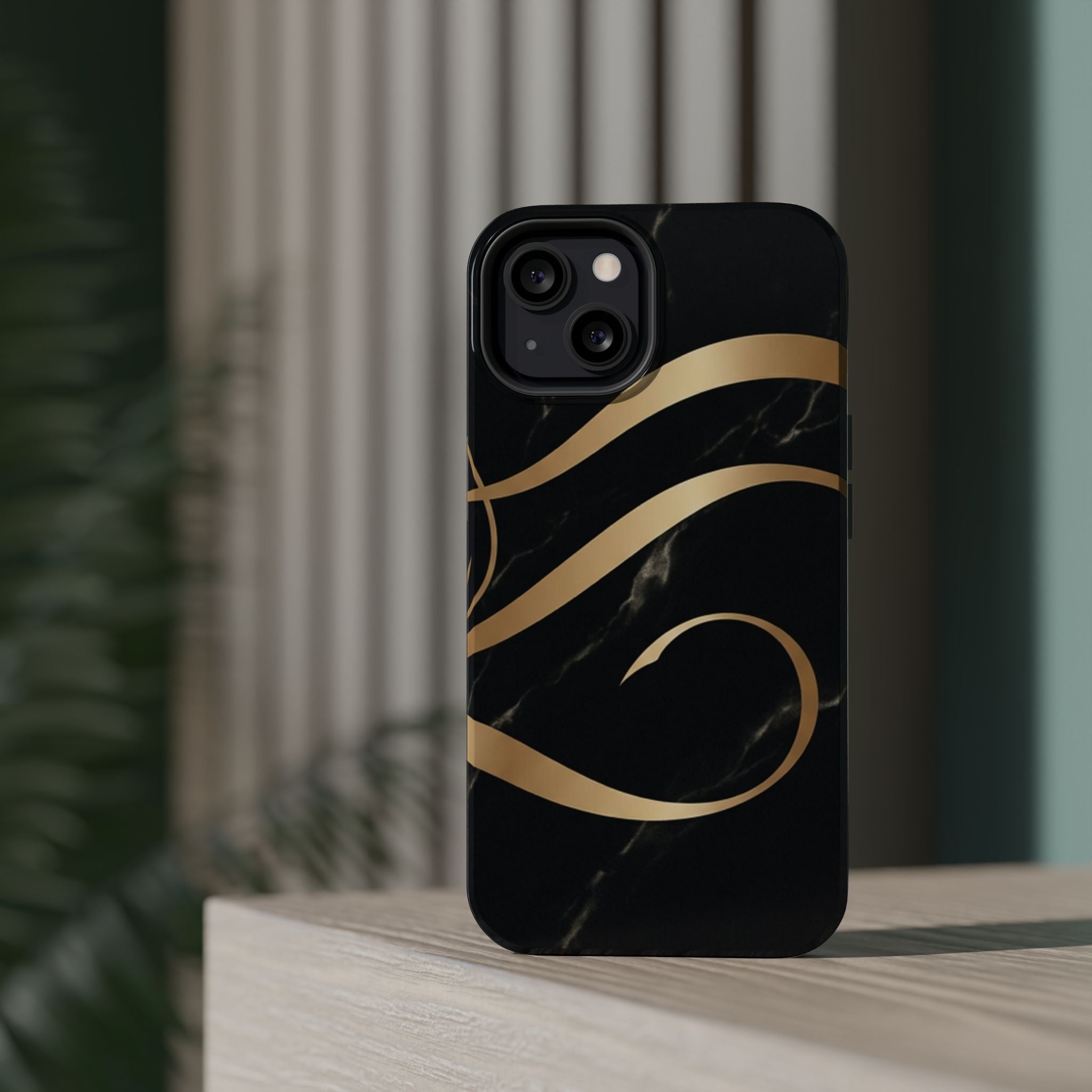 Magnetic Impact-Resistant Phone Case — Black Marble with Gold Swirl