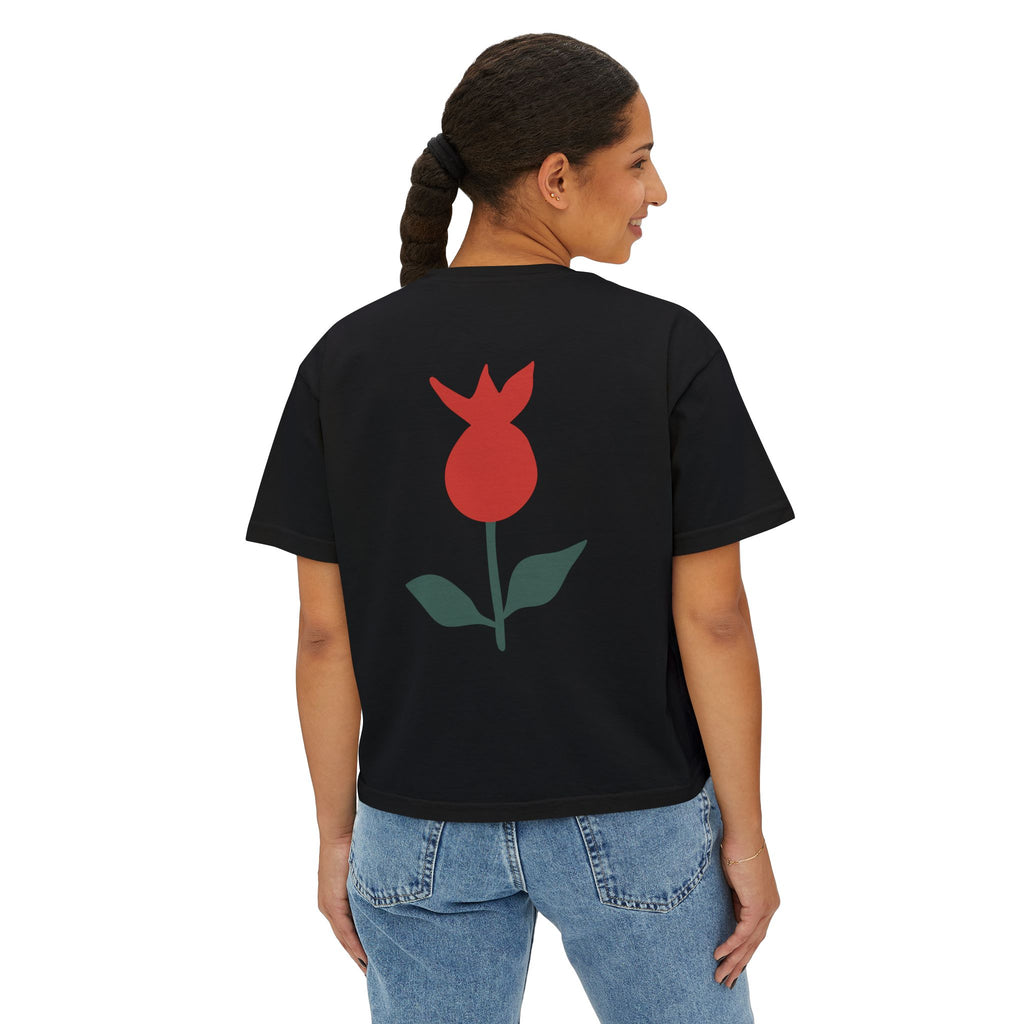 Be Mine Heart Script Boxy Tee — Valentine Rose Graphic Top