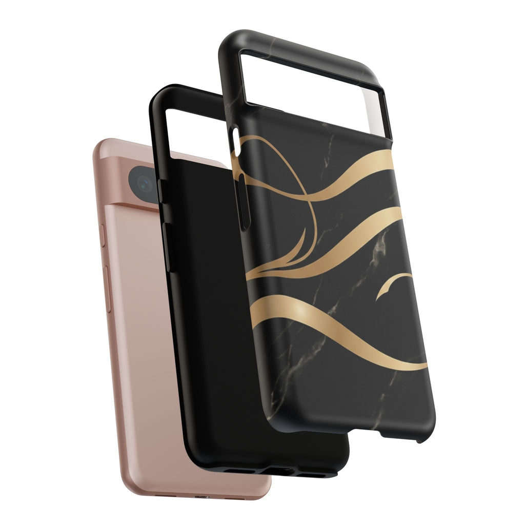 Black Marble Phone Case with Gold Swirl — Elegant Protective Tough Case