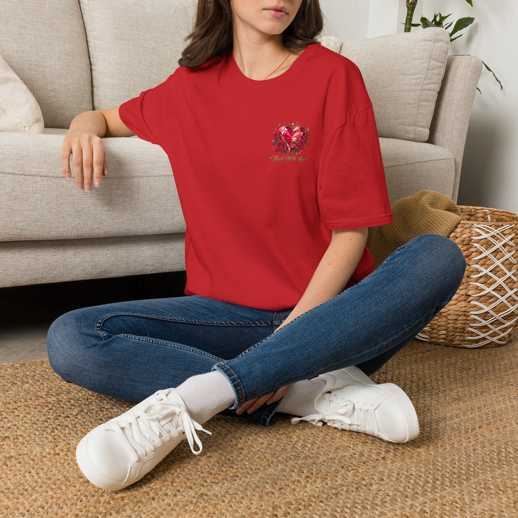Heart Floral Graphic T-Shirt — "Made With Love" Chest Print