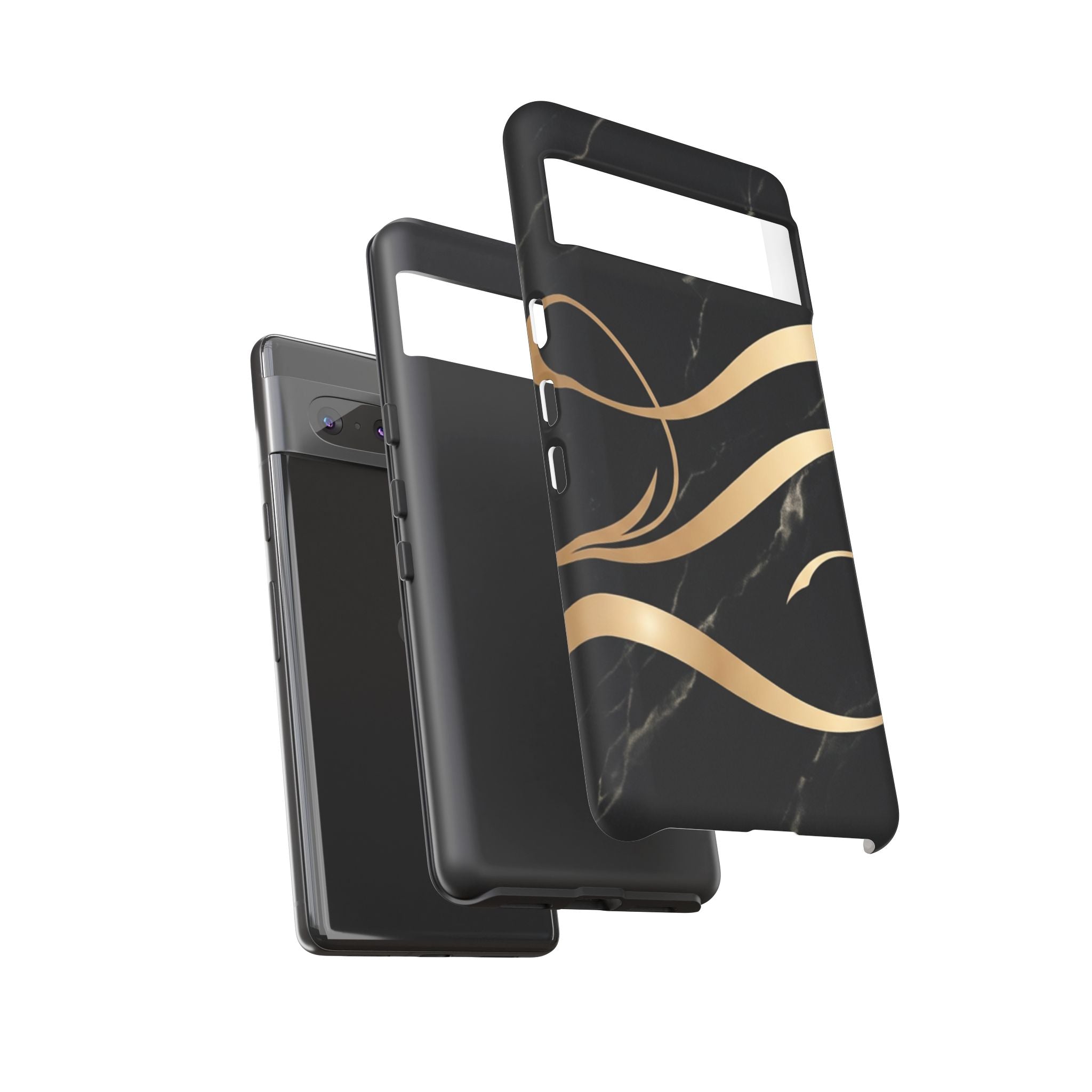Black Marble Phone Case with Gold Swirl — Elegant Protective Tough Case