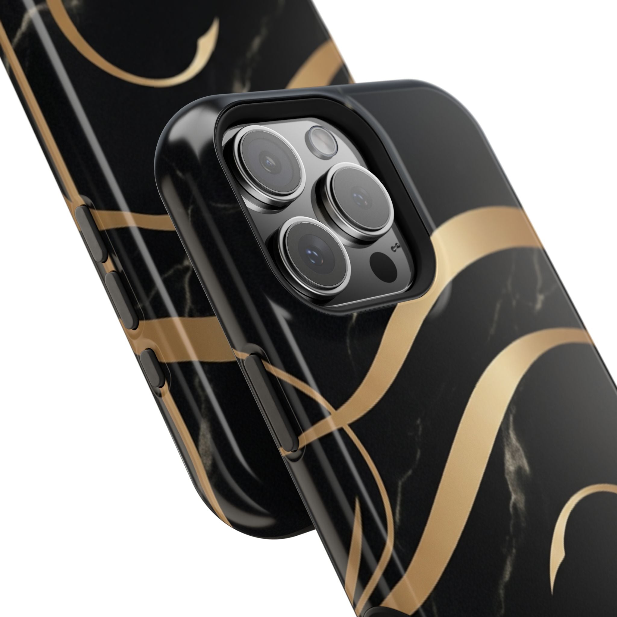 Magnetic Impact-Resistant Phone Case — Black Marble with Gold Swirl