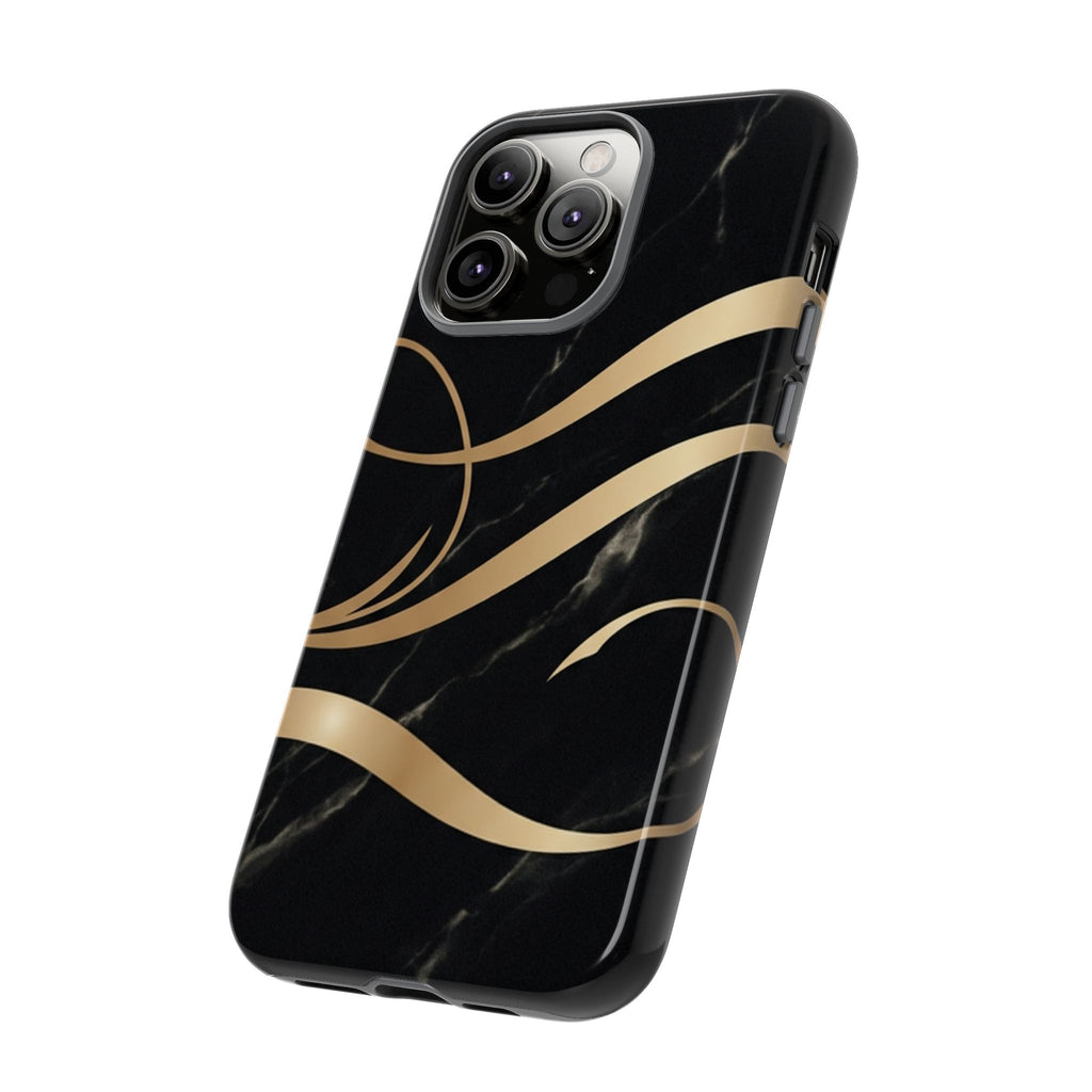 Black Marble Phone Case with Gold Swirl — Elegant Protective Tough Case