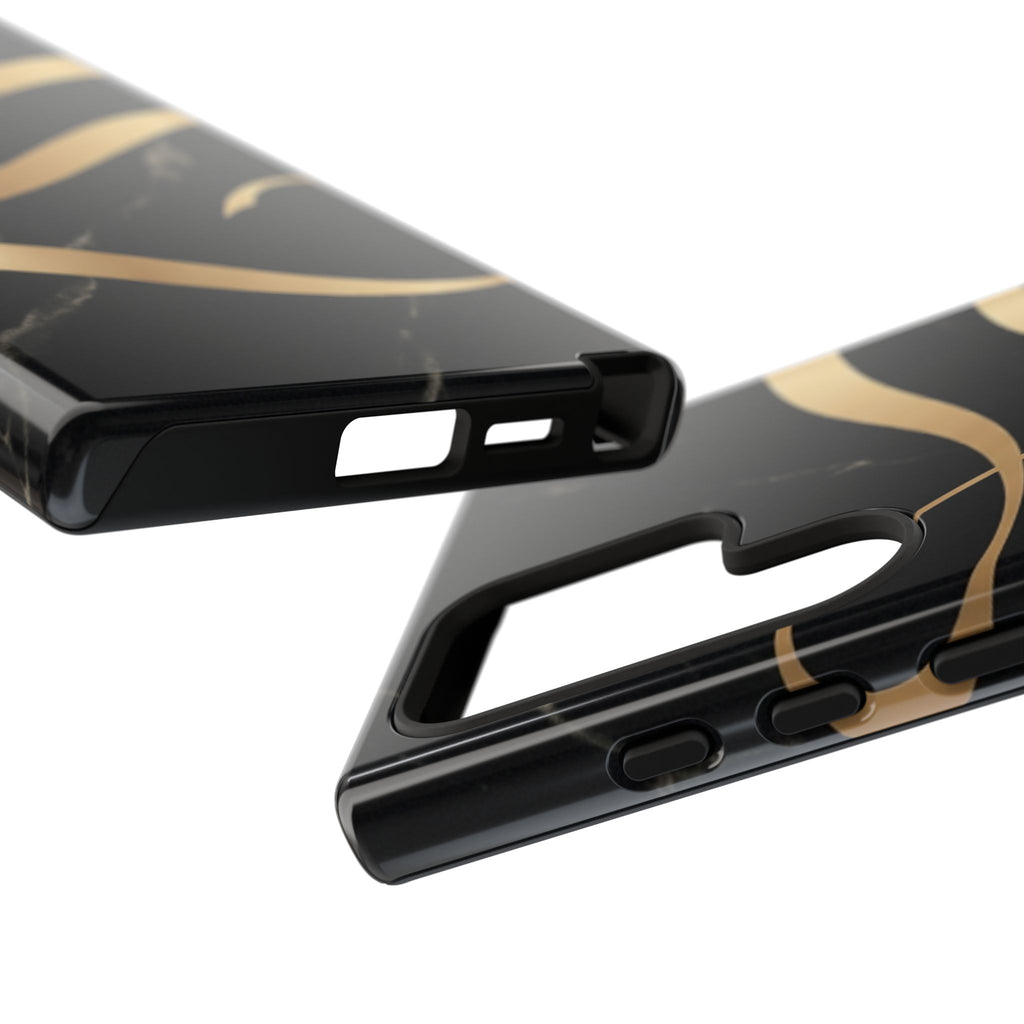 Black Marble Phone Case with Gold Swirl — Elegant Protective Tough Case