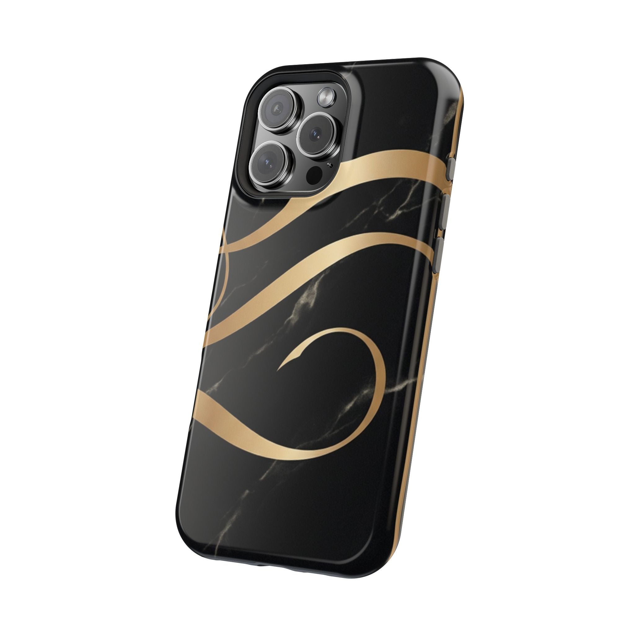 Magnetic Impact-Resistant Phone Case — Black Marble with Gold Swirl