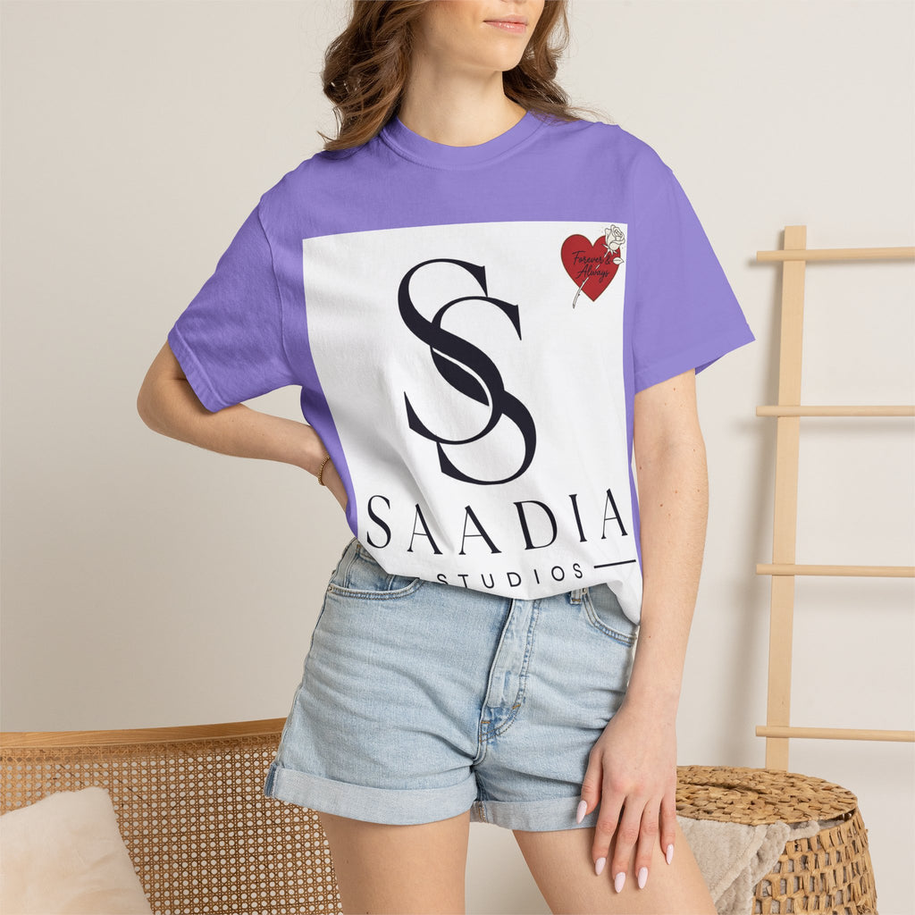 Saadia Studios Logo T-Shirt — SS Monogram Tee with Heart Accent