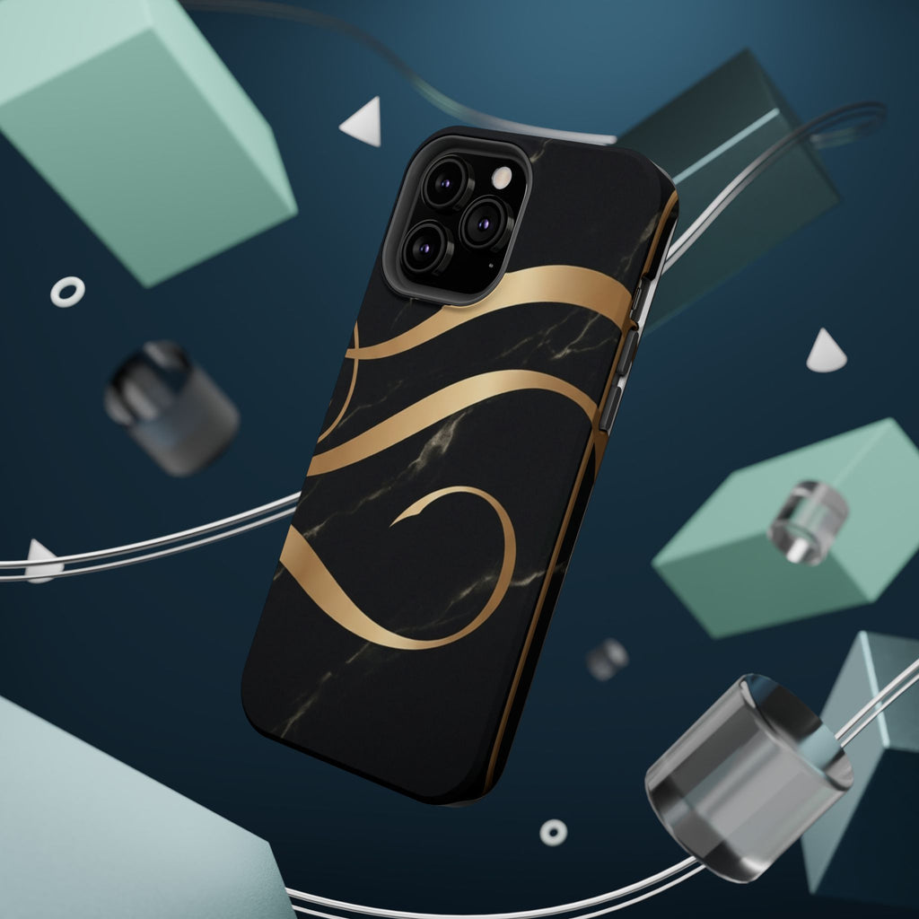 Magnetic Impact-Resistant Phone Case — Black Marble with Gold Swirl