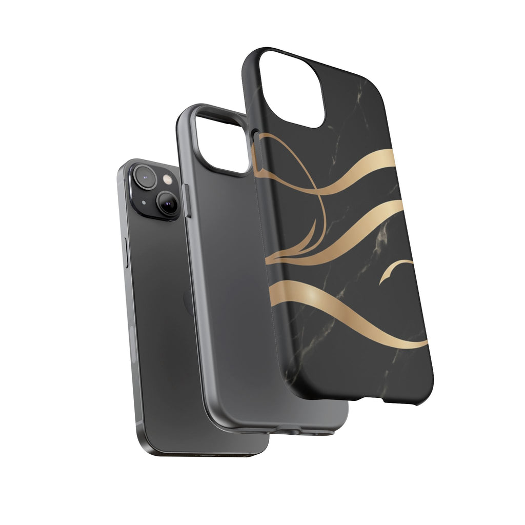 Black Marble Phone Case with Gold Swirl — Elegant Protective Tough Case