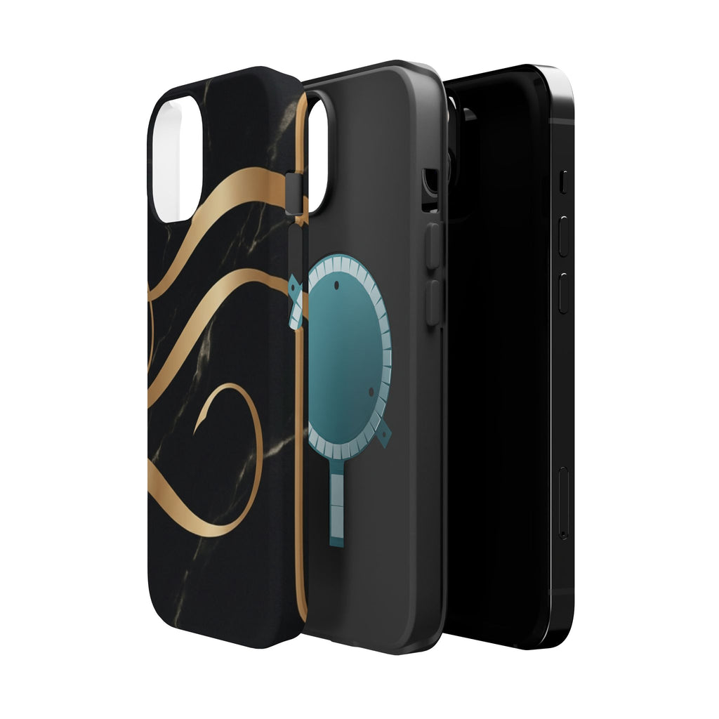 Magnetic Impact-Resistant Phone Case — Black Marble with Gold Swirl
