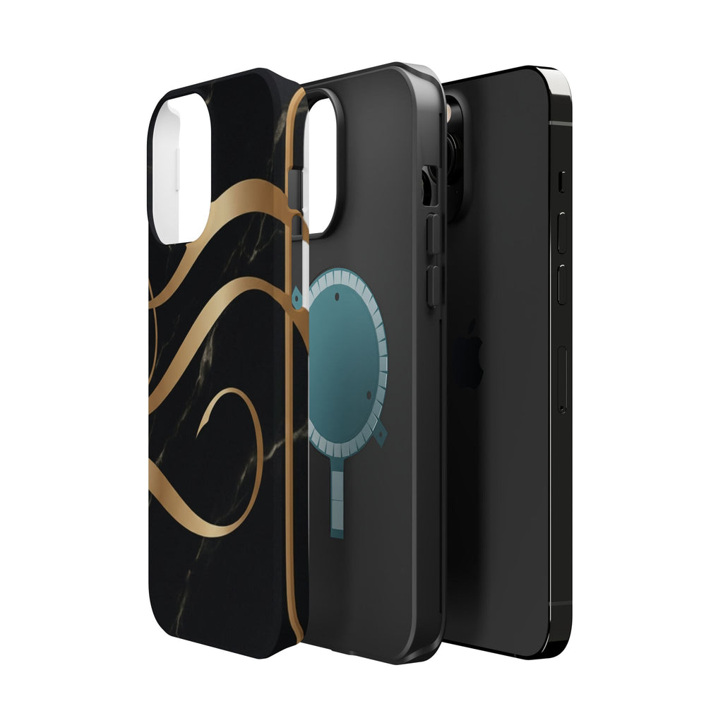 Magnetic Impact-Resistant Phone Case — Black Marble with Gold Swirl