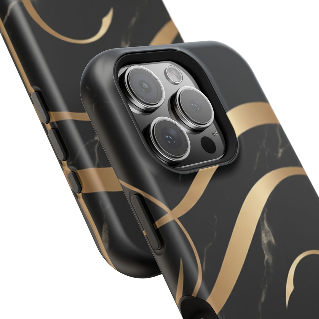 Magnetic Impact-Resistant Phone Case — Black Marble with Gold Swirl