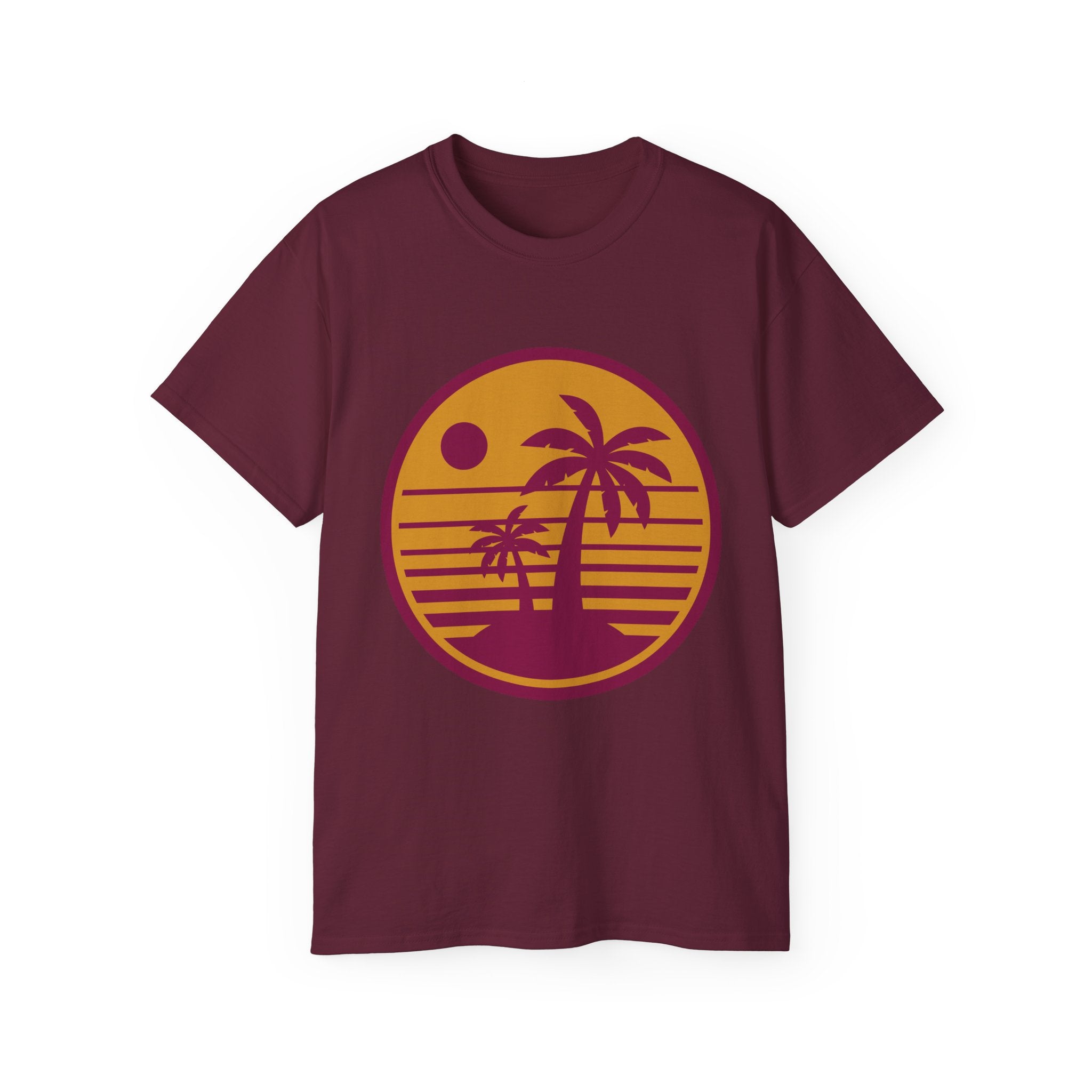 T-Shirt — Retro Palm Sunset Surf Tee ("Salt Air, Soft Hearts")