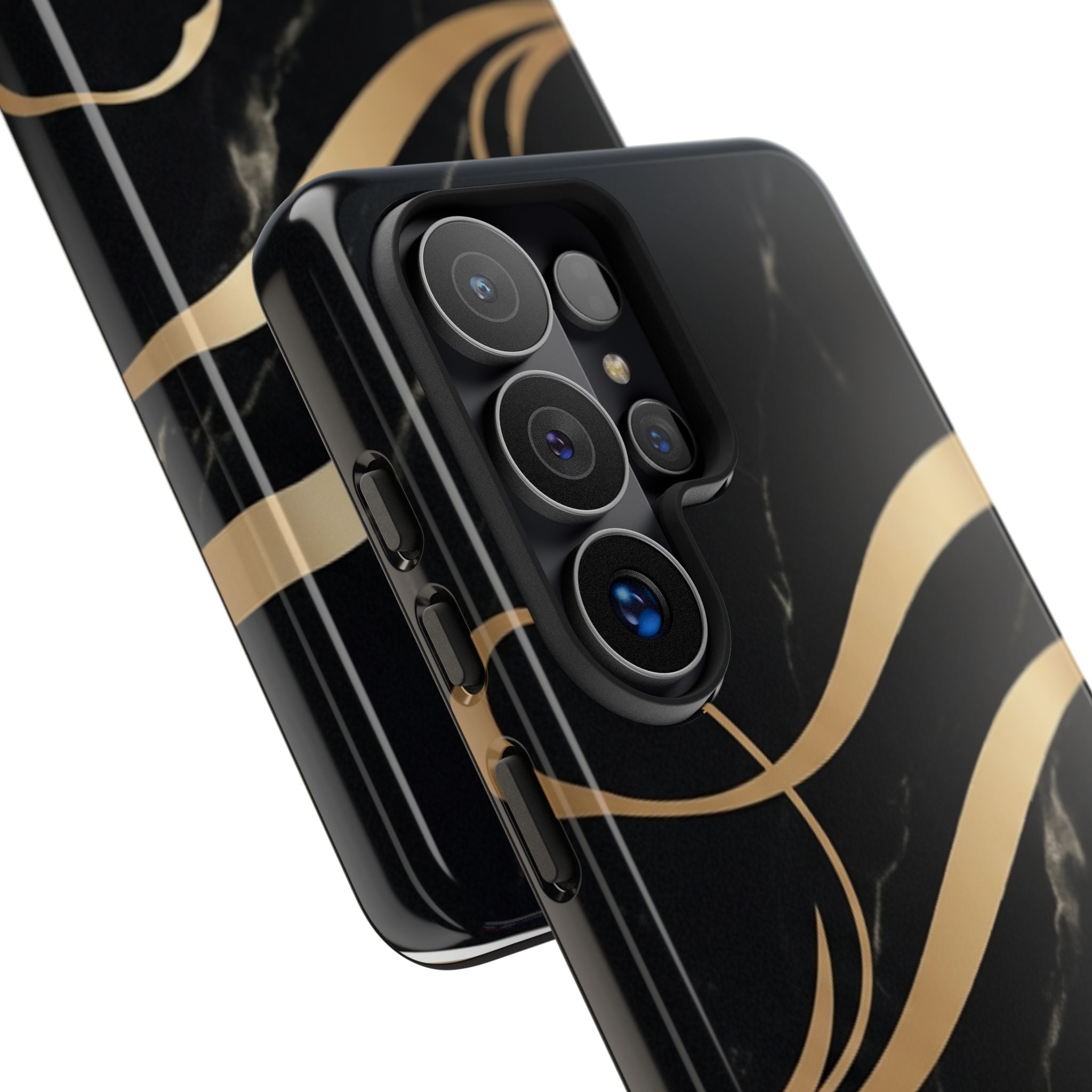 Black Marble Phone Case with Gold Swirl — Elegant Protective Tough Case