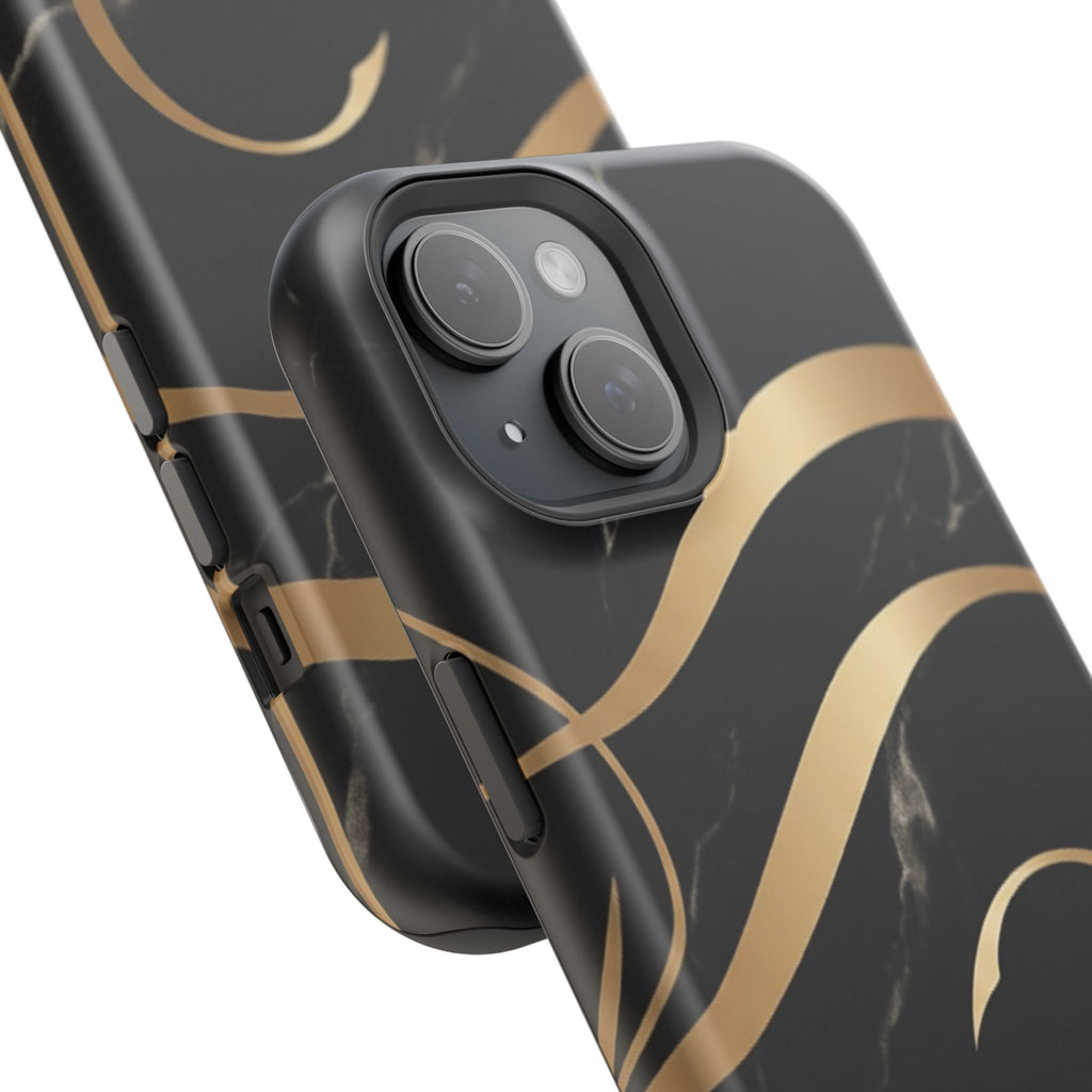 Magnetic Impact-Resistant Phone Case — Black Marble with Gold Swirl