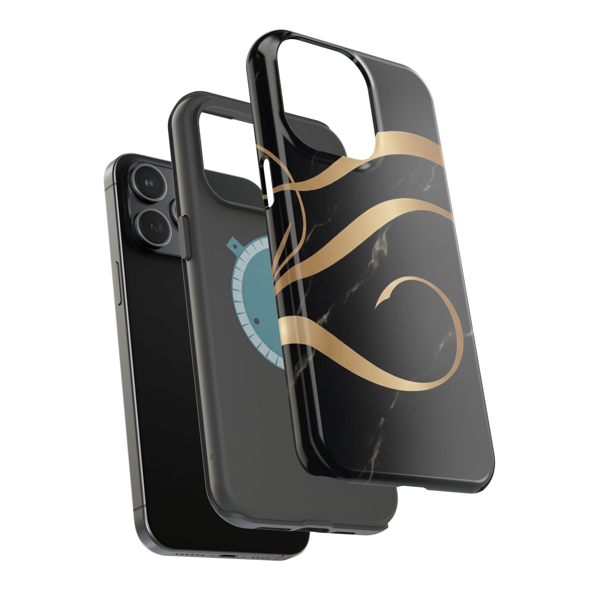Magnetic Impact-Resistant Phone Case — Black Marble with Gold Swirl