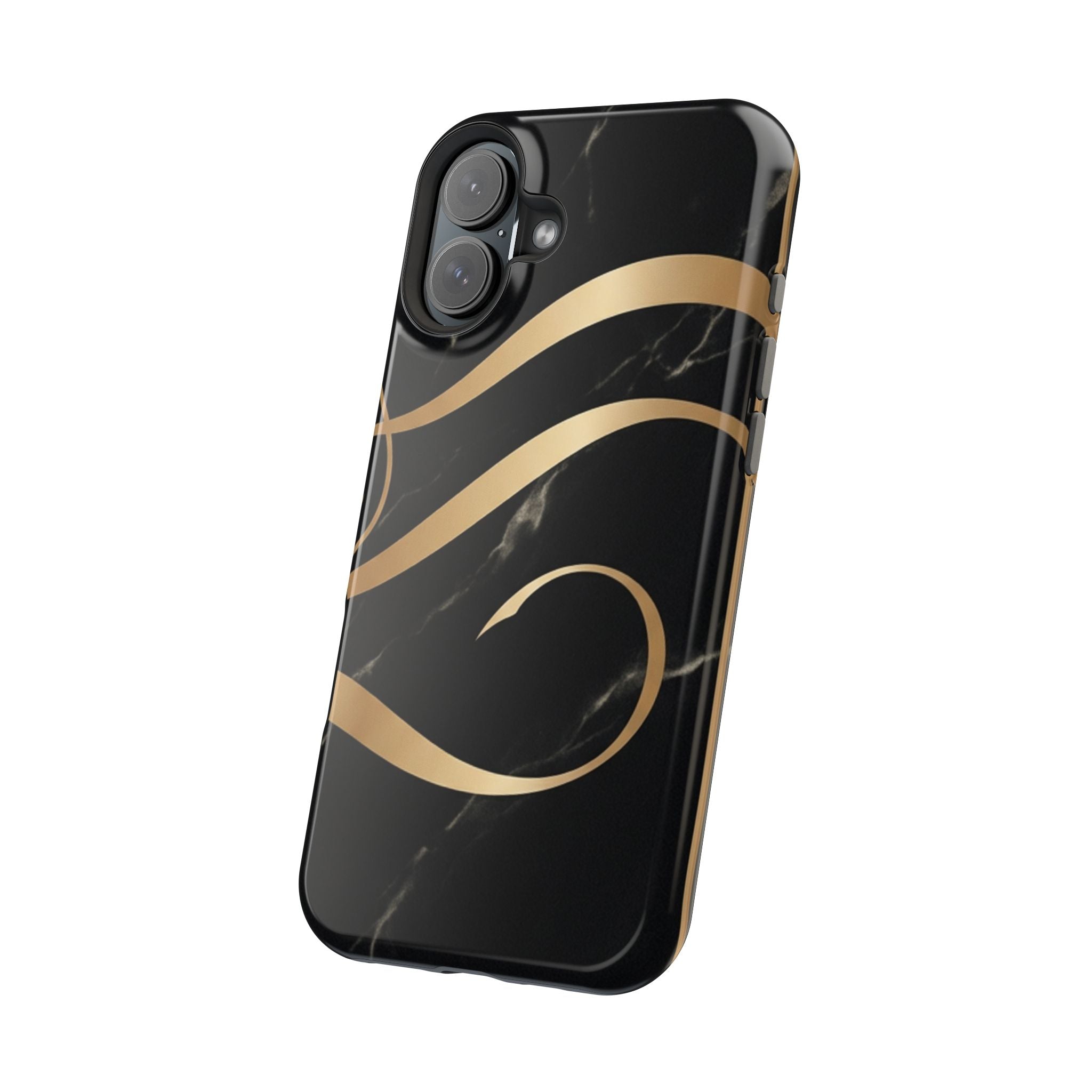 Magnetic Impact-Resistant Phone Case — Black Marble with Gold Swirl