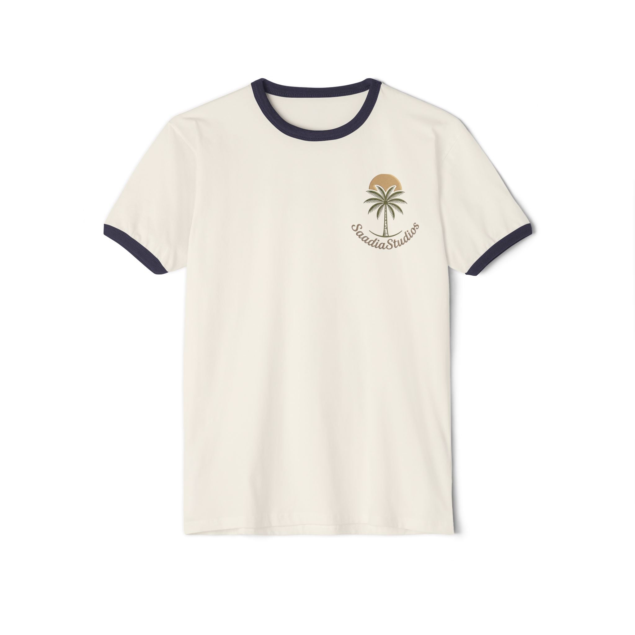 Coastal Life Ringer T-Shirt — "Coastal Life, Mind at Ease" Palm Sunset Tee
