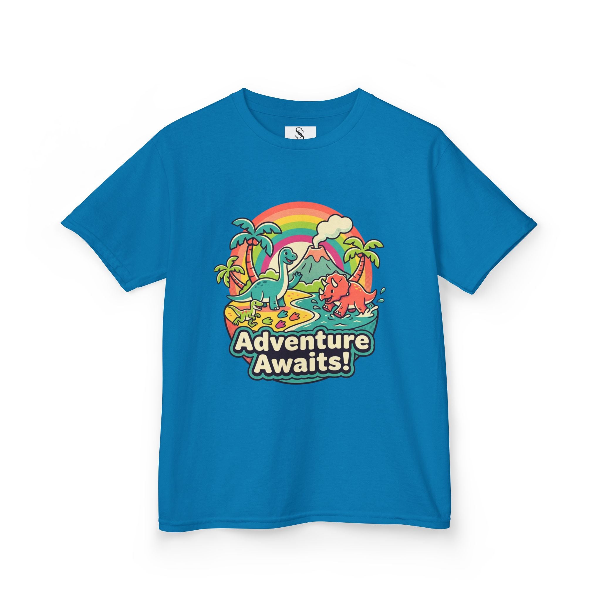Kids Tee — "Adventure Awaits!" Dino Beach Graphic