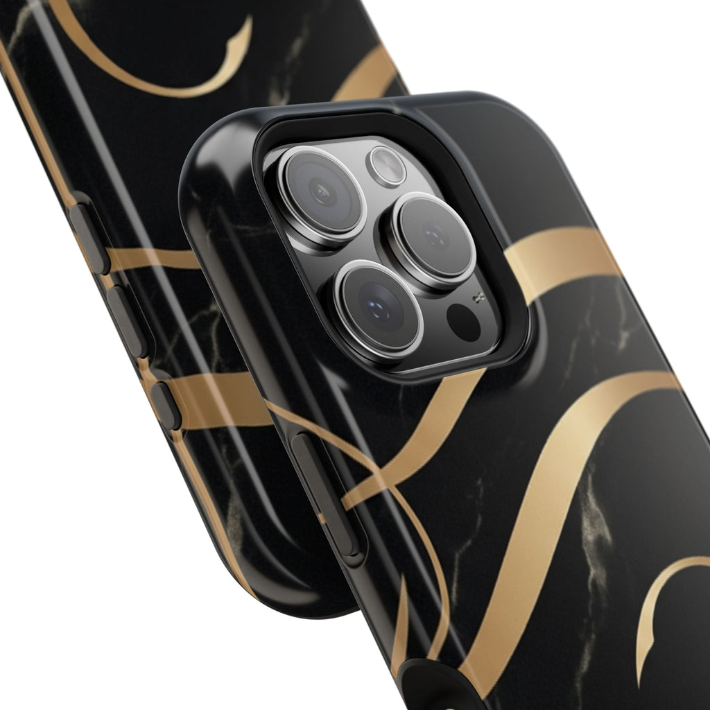 Magnetic Impact-Resistant Phone Case — Black Marble with Gold Swirl