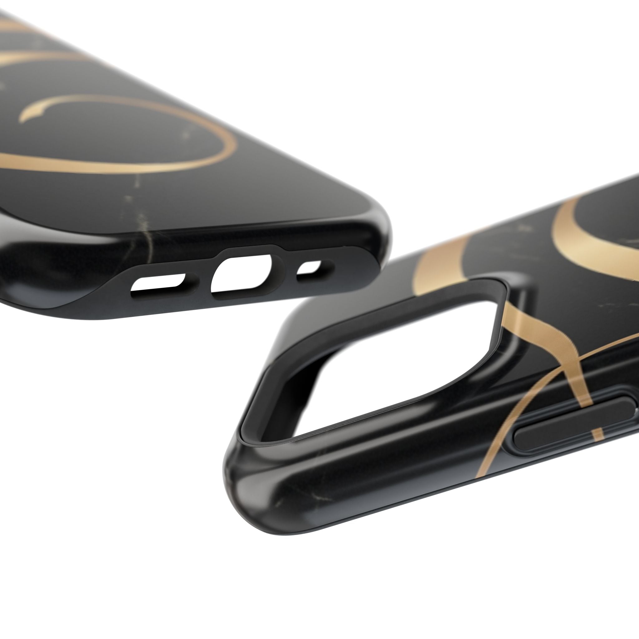 Magnetic Impact-Resistant Phone Case — Black Marble with Gold Swirl