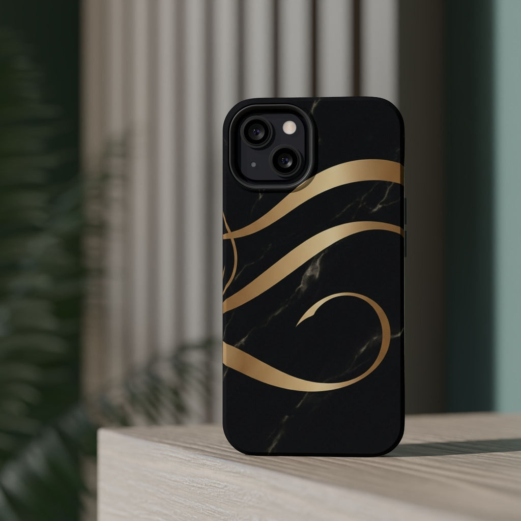 Magnetic Impact-Resistant Phone Case — Black Marble with Gold Swirl