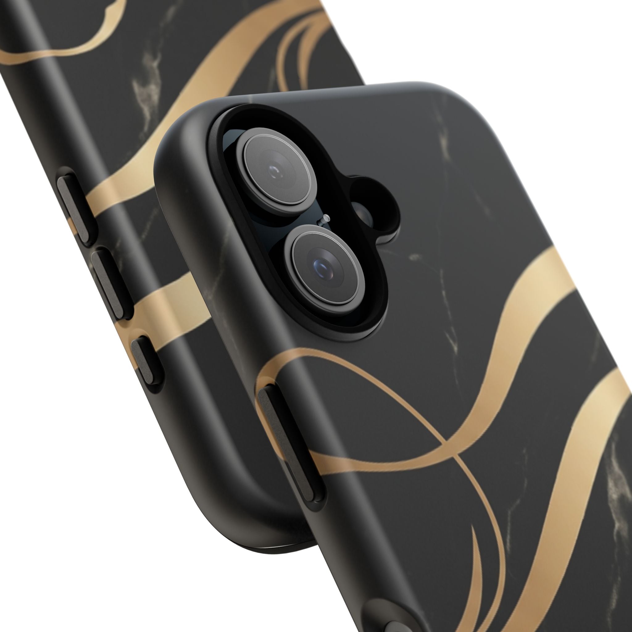 Black Marble Phone Case with Gold Swirl — Elegant Protective Tough Case