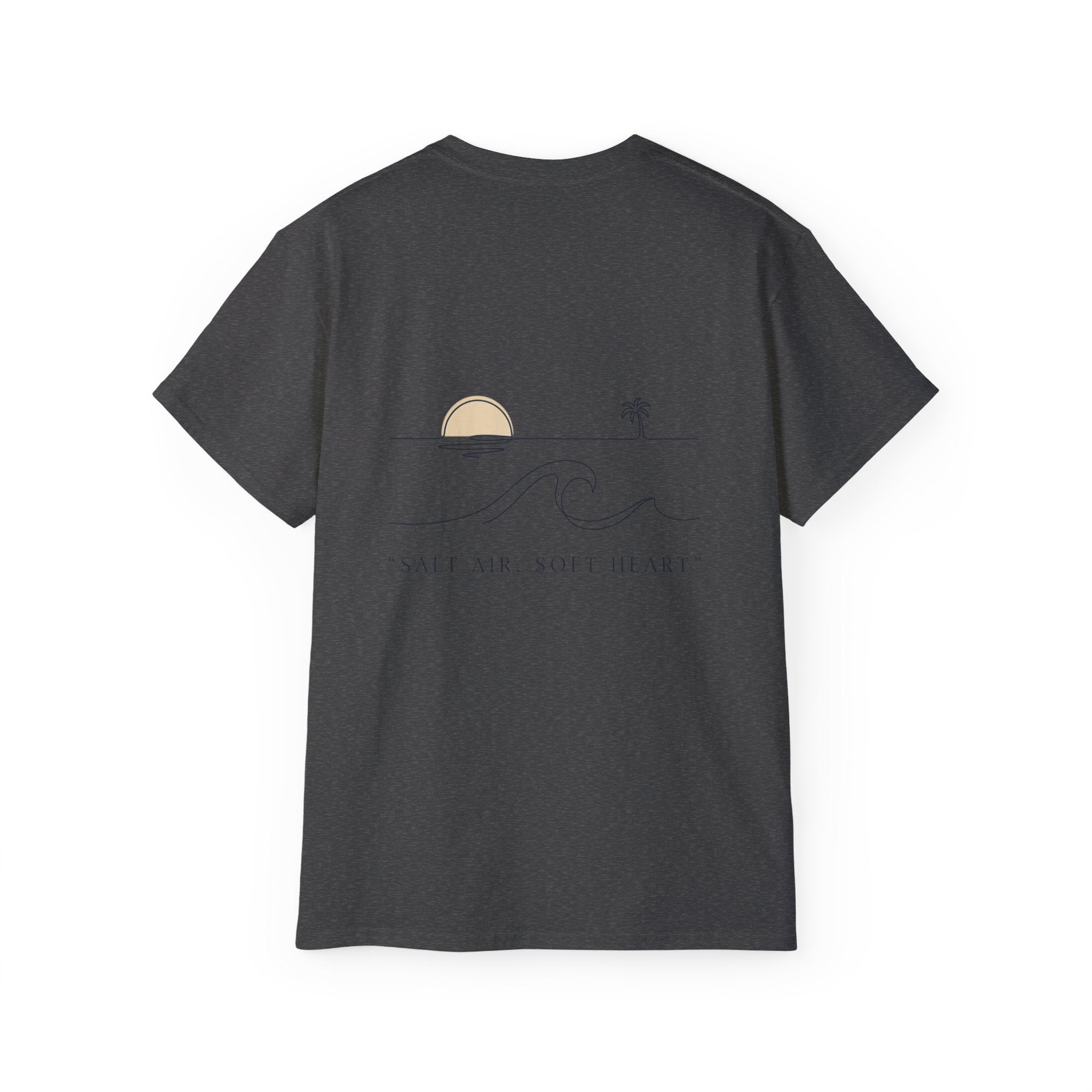 T-Shirt — Retro Palm Sunset Surf Tee ("Salt Air, Soft Hearts")