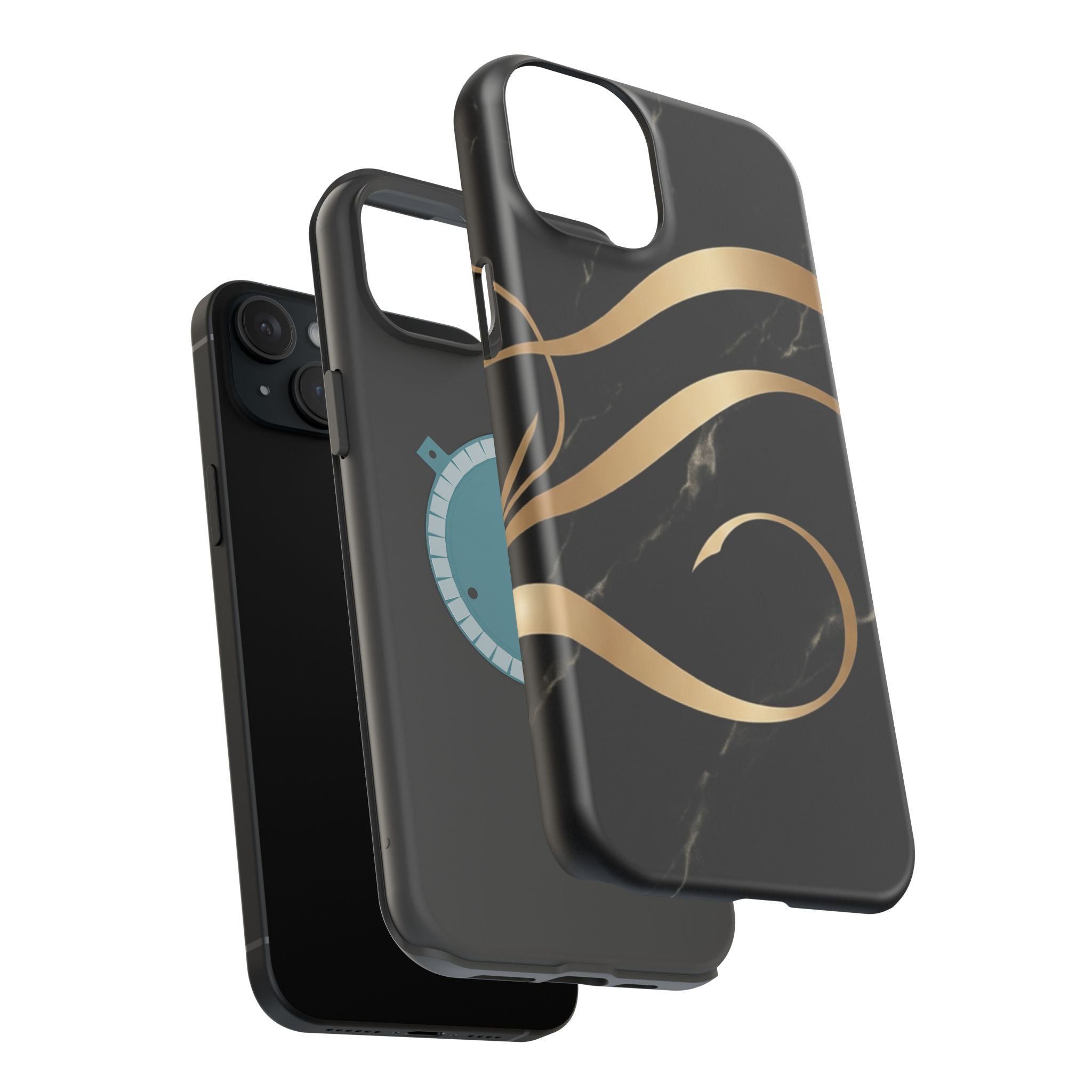 Magnetic Impact-Resistant Phone Case — Black Marble with Gold Swirl