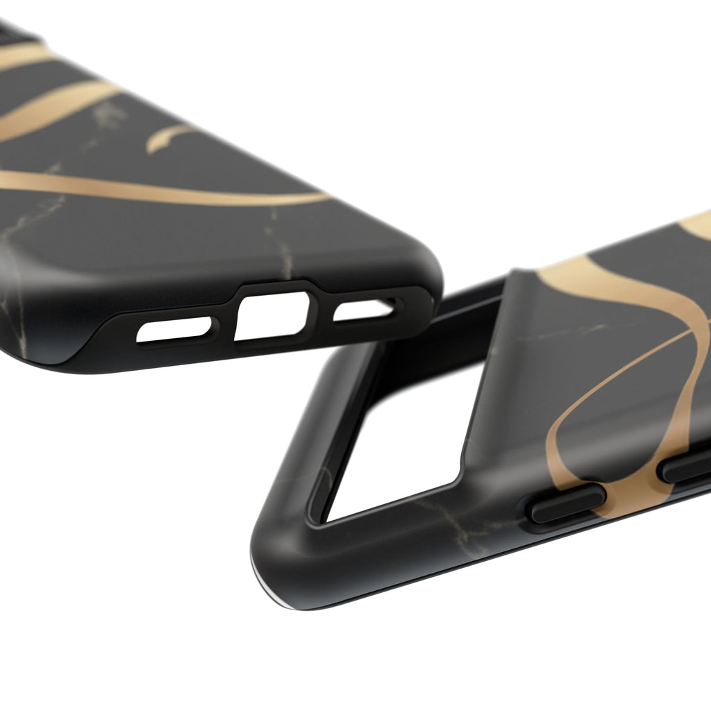 Black Marble Phone Case with Gold Swirl — Elegant Protective Tough Case