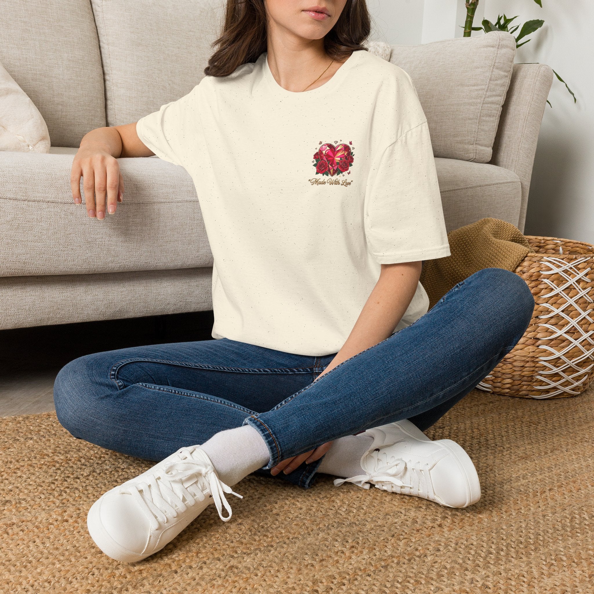 Heart Floral Graphic T-Shirt — "Made With Love" Chest Print
