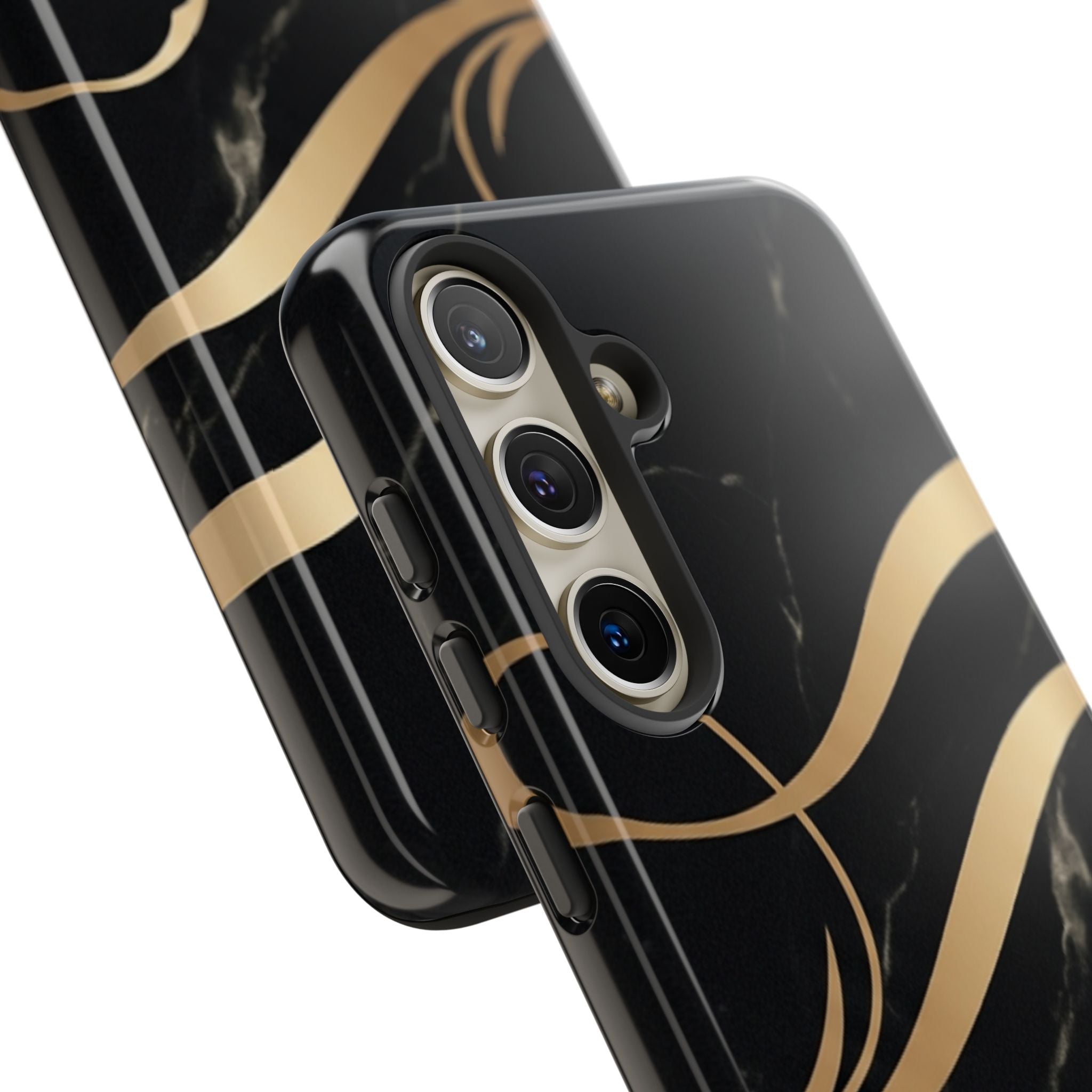 Black Marble Phone Case with Gold Swirl — Elegant Protective Tough Case