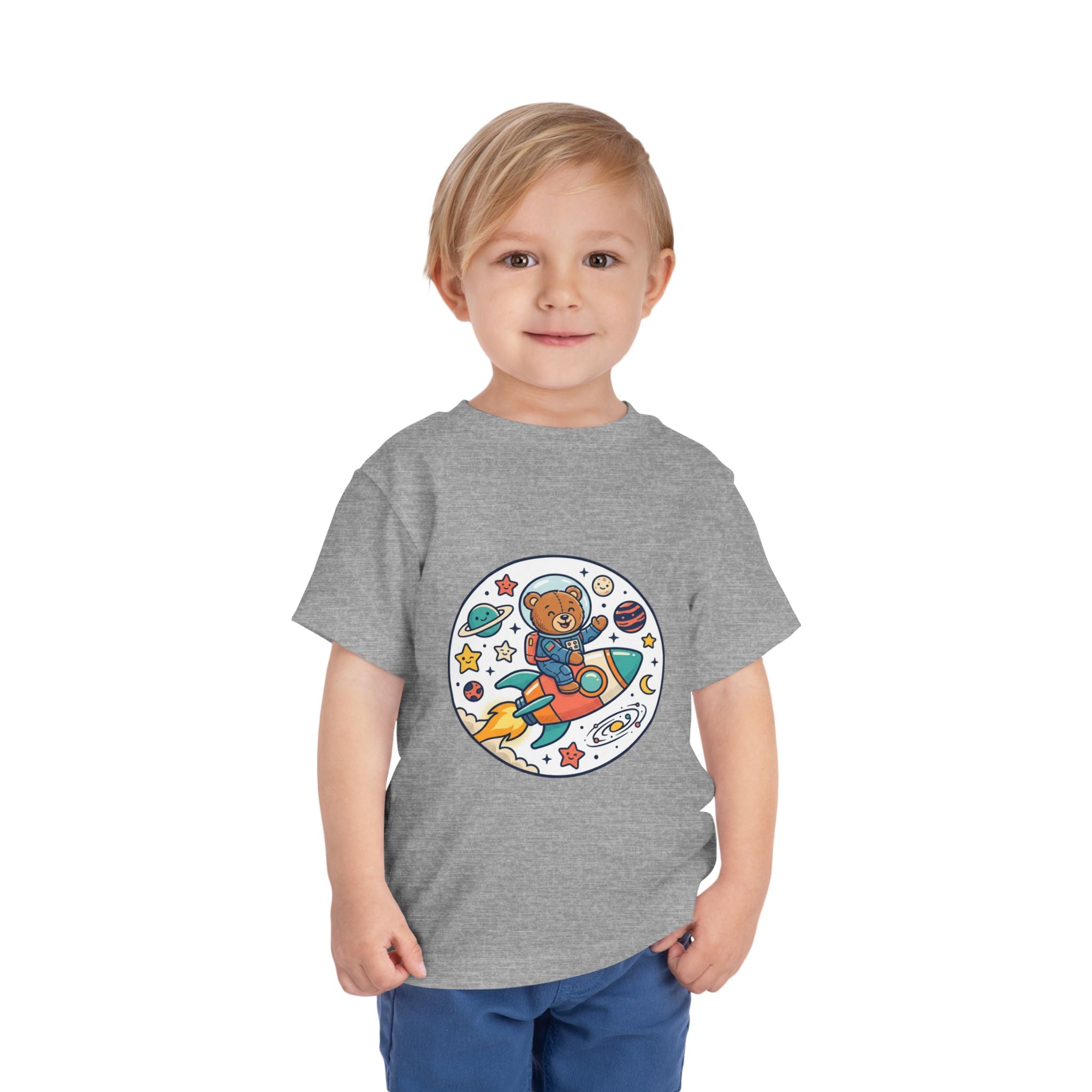Toddler Tee — 'Dream Big Explore More' Space Bear Rocket Shirt
