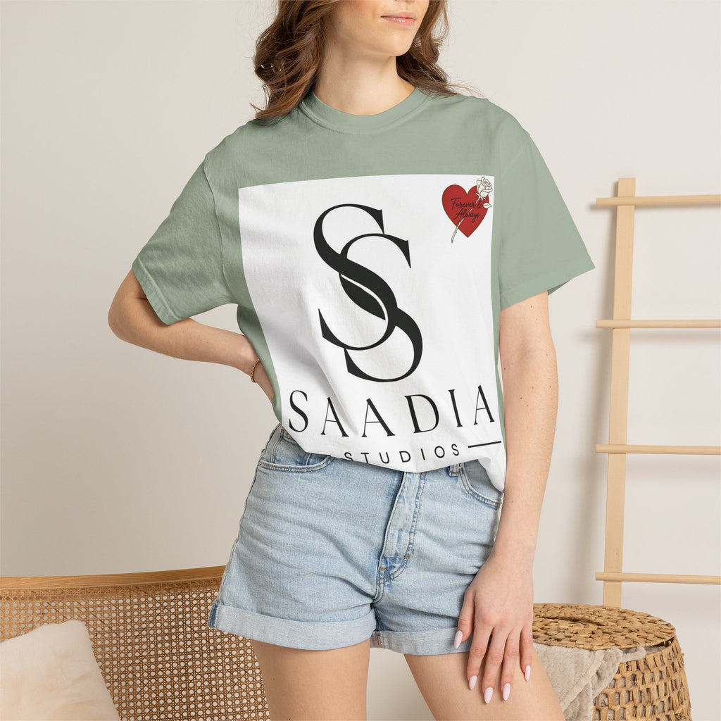Saadia Studios Logo T-Shirt — SS Monogram Tee with Heart Accent