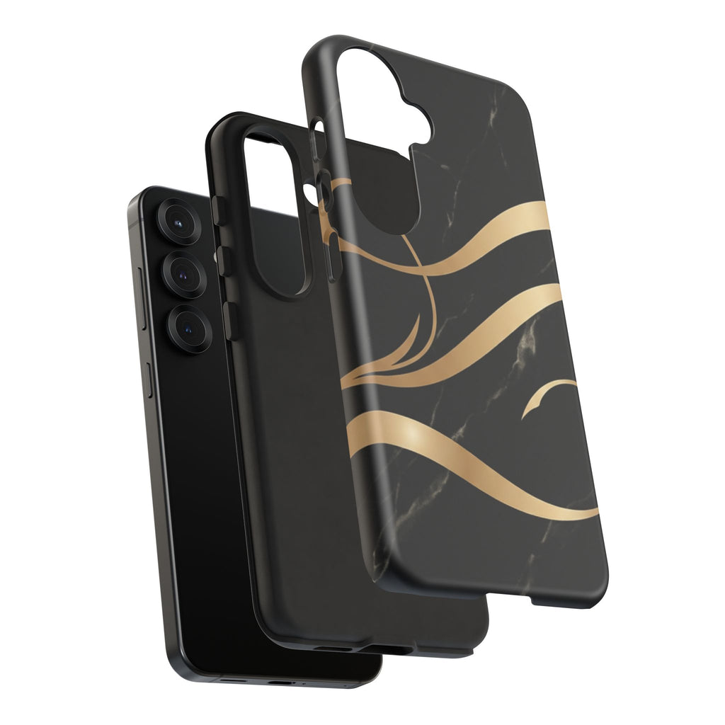 Black Marble Phone Case with Gold Swirl — Elegant Protective Tough Case