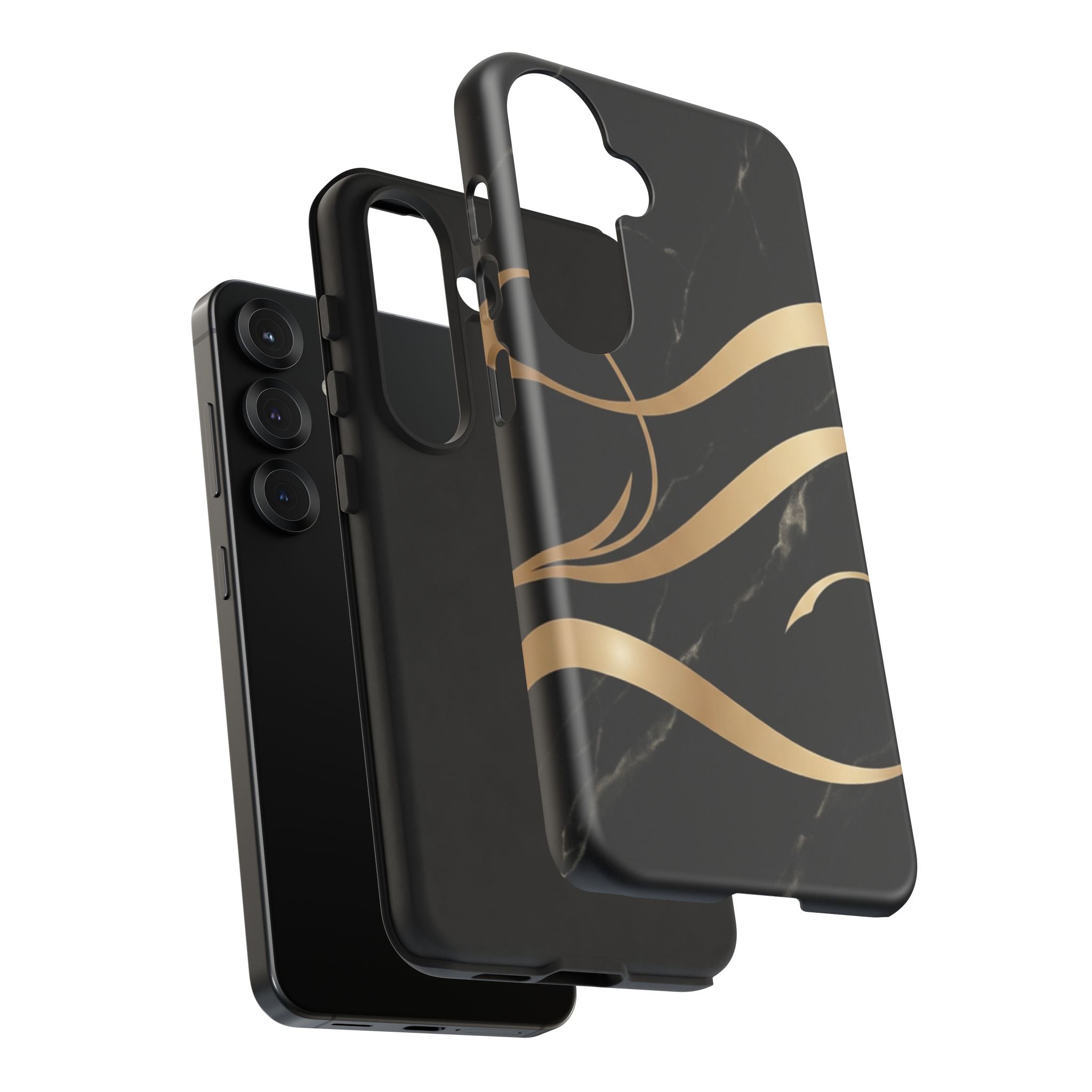 Black Marble Phone Case with Gold Swirl — Elegant Protective Tough Case