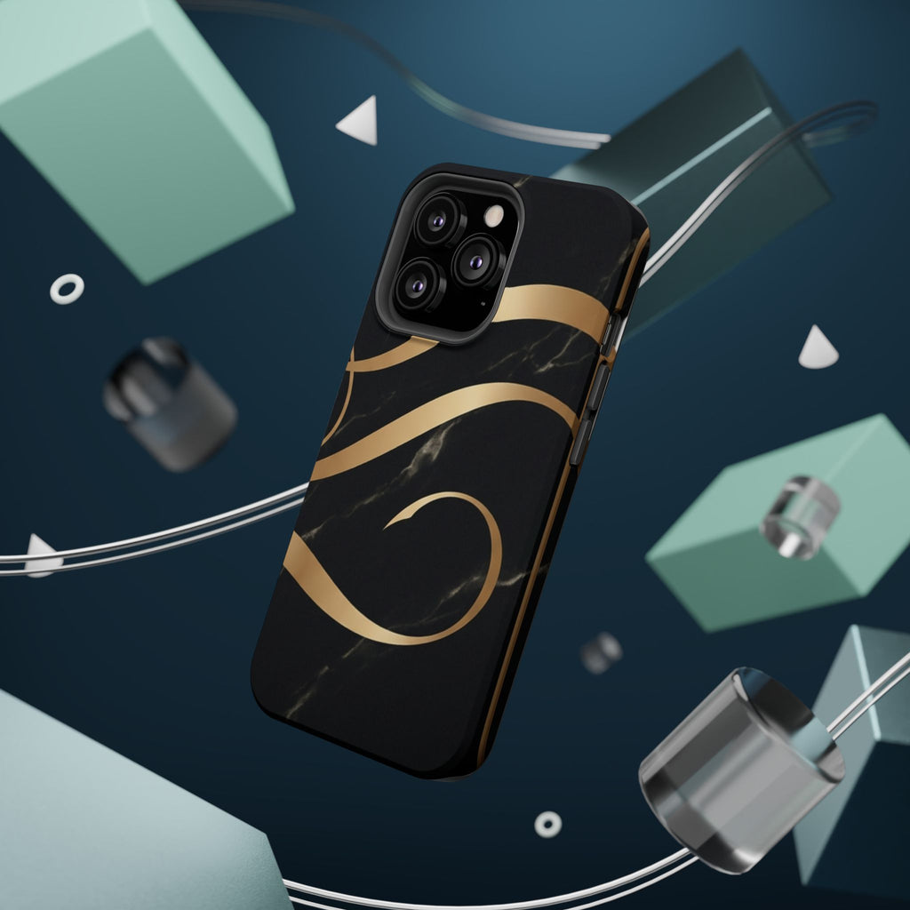Magnetic Impact-Resistant Phone Case — Black Marble with Gold Swirl