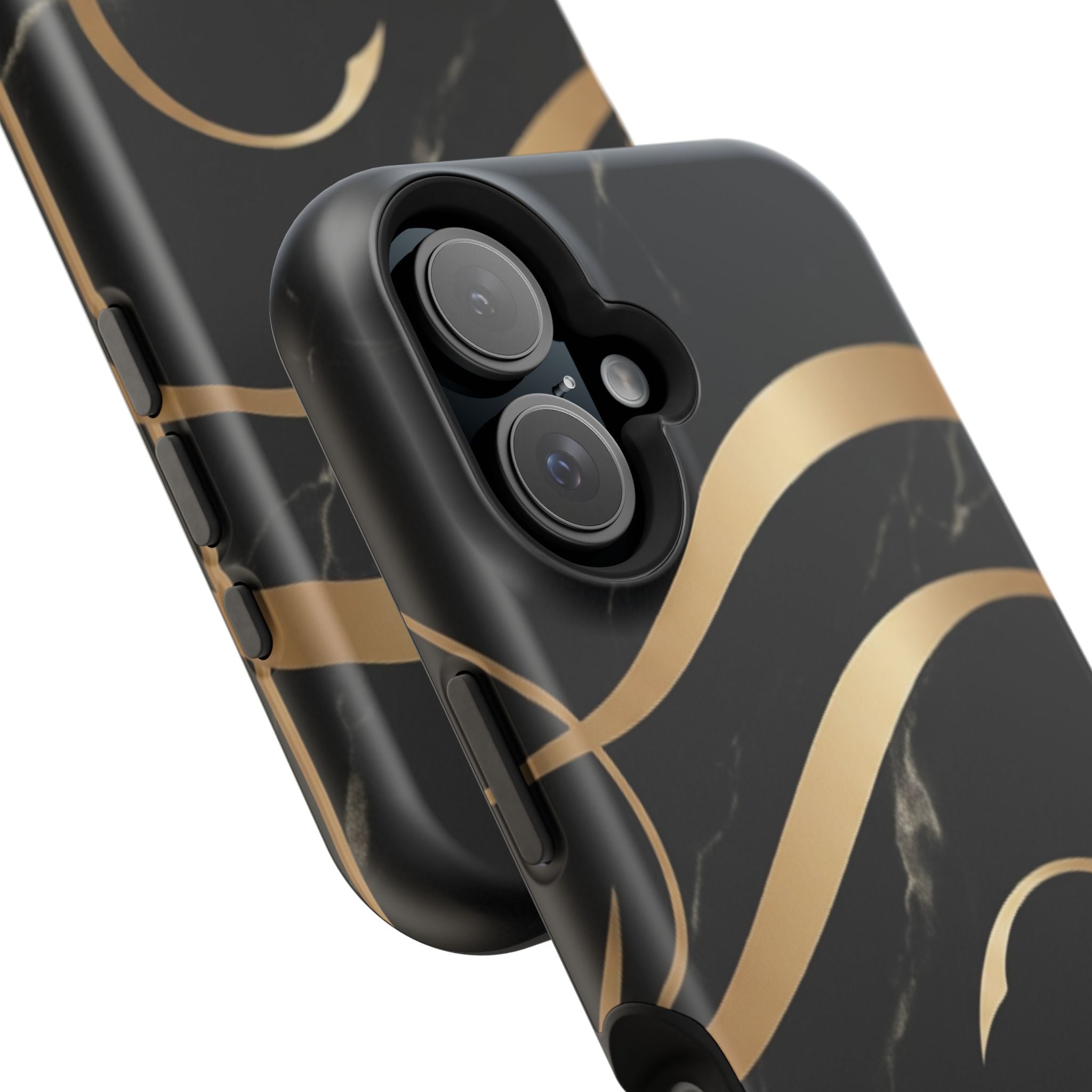 Magnetic Impact-Resistant Phone Case — Black Marble with Gold Swirl