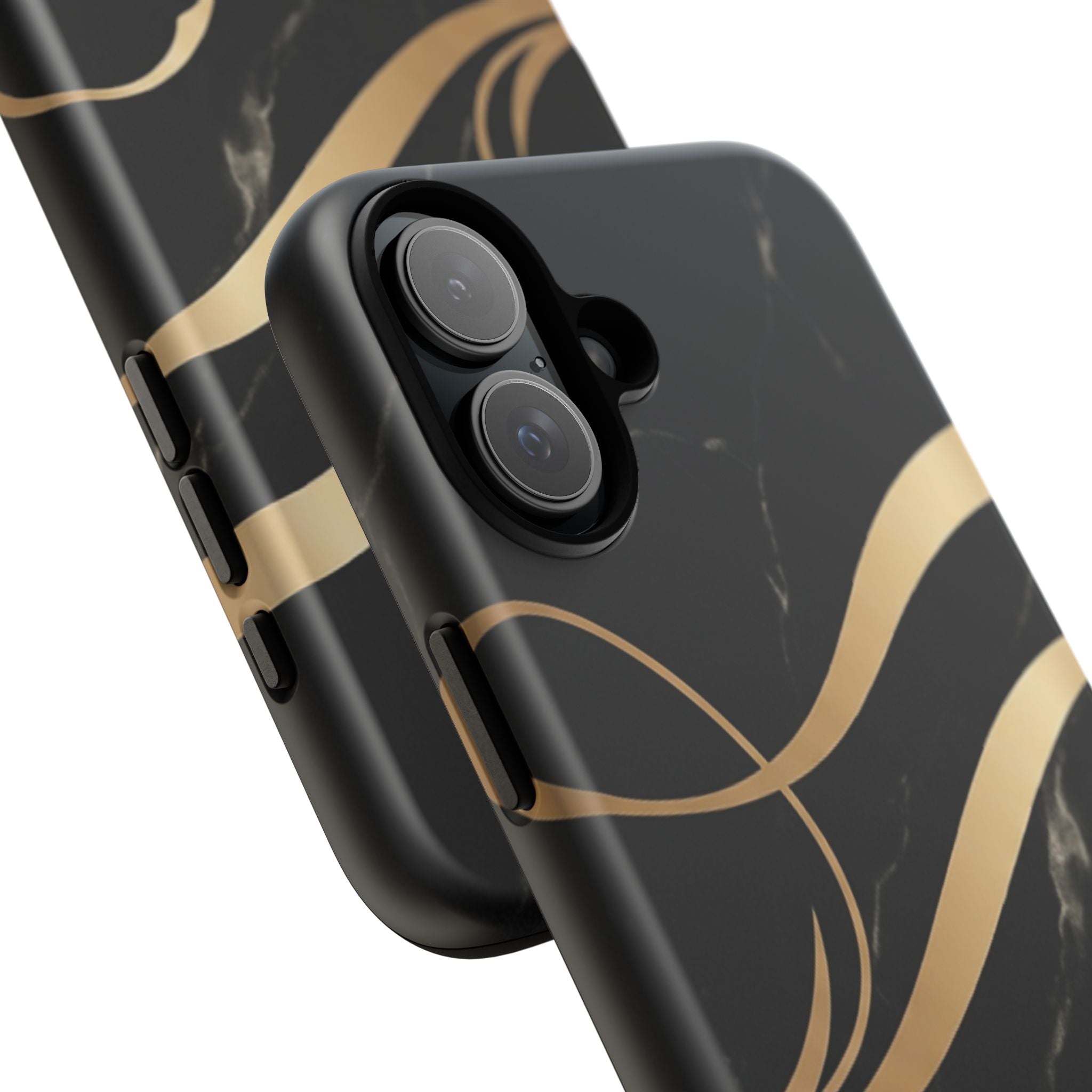 Black Marble Phone Case with Gold Swirl — Elegant Protective Tough Case