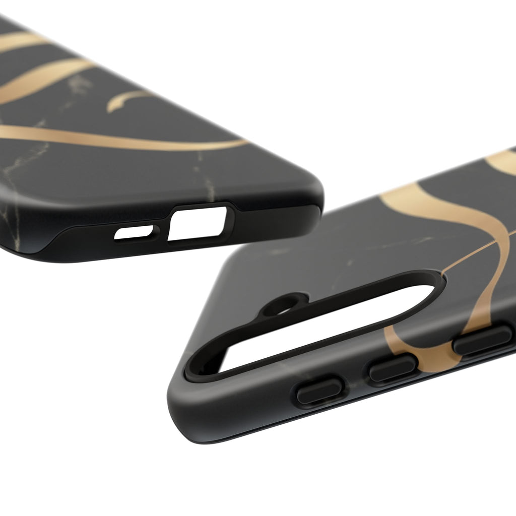 Black Marble Phone Case with Gold Swirl — Elegant Protective Tough Case