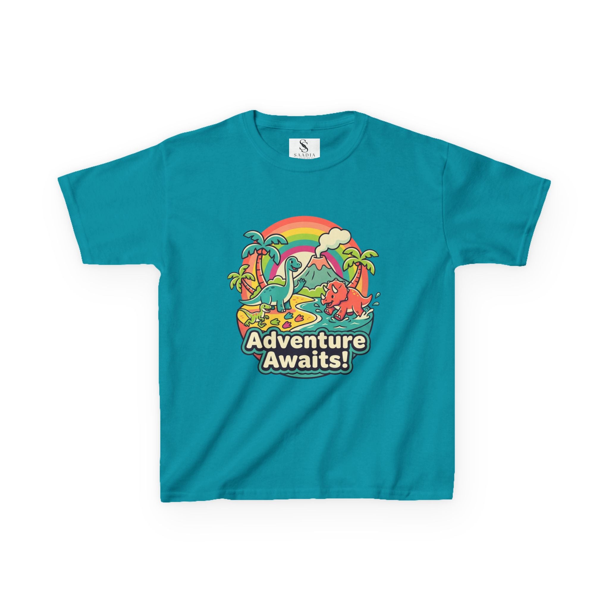 Kids Tee — "Adventure Awaits!" Dino Beach Graphic