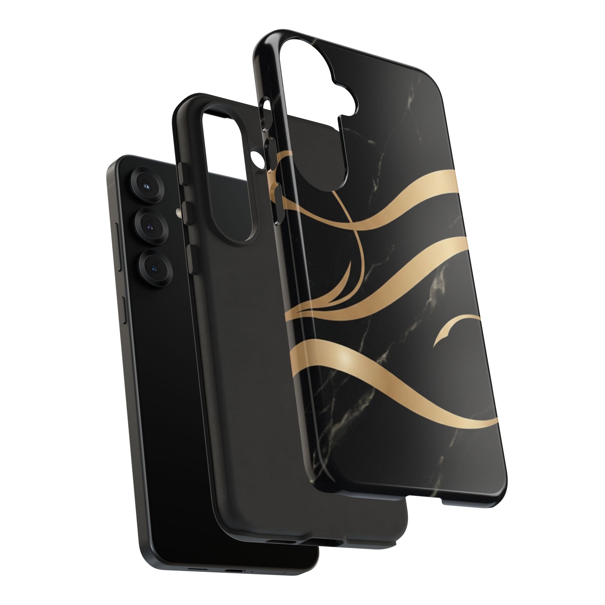 Black Marble Phone Case with Gold Swirl — Elegant Protective Tough Case