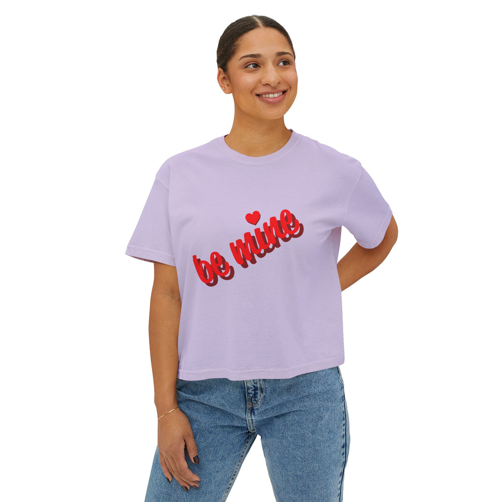 Be Mine Heart Script Boxy Tee — Valentine Rose Graphic Top