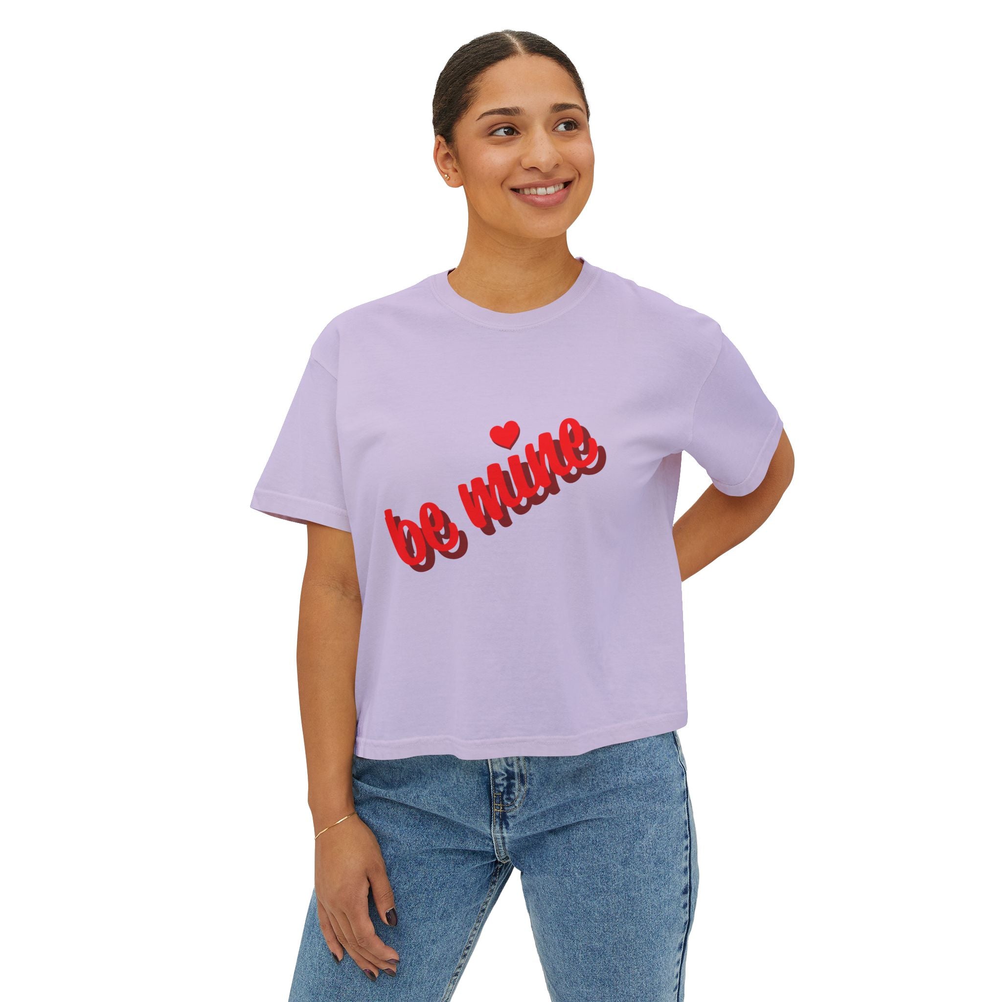 Be Mine Heart Script Boxy Tee — Valentine Rose Graphic Top