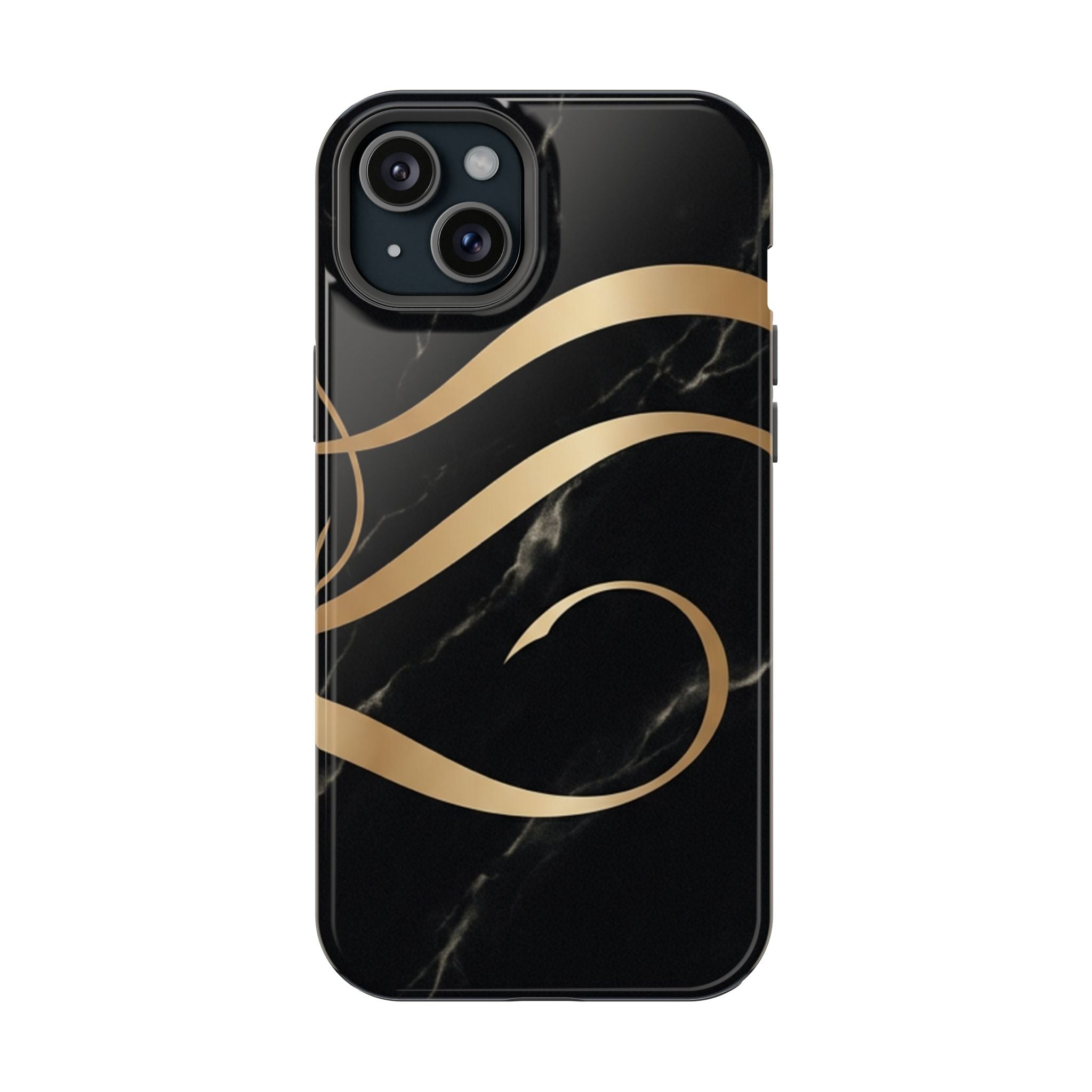 Magnetic Impact-Resistant Phone Case — Black Marble with Gold Swirl