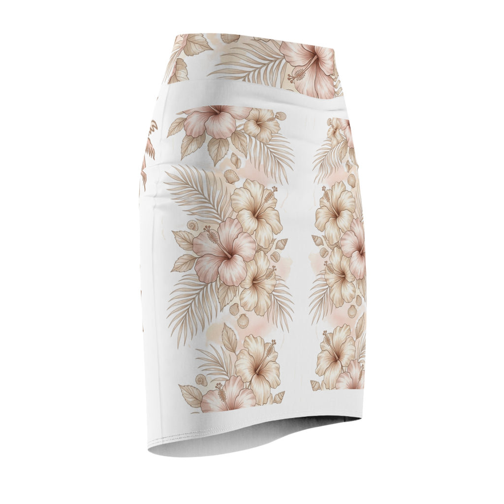 Tropical Floral Pencil Skirt — Sunset Beach Hibiscus Print