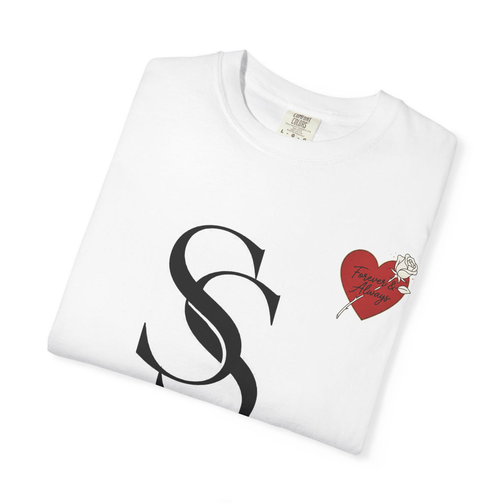 Saadia Studios Logo T-Shirt — SS Monogram Tee with Heart Accent
