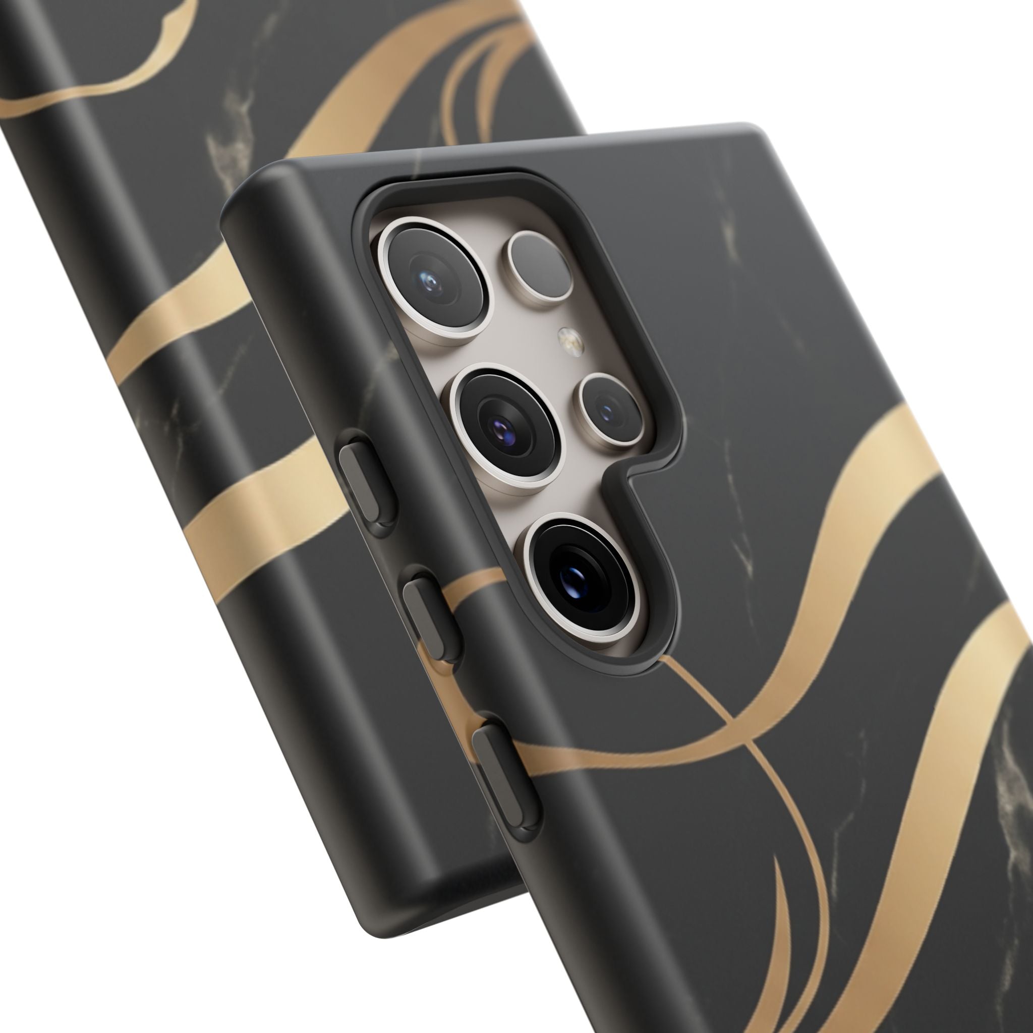 Black Marble Phone Case with Gold Swirl — Elegant Protective Tough Case