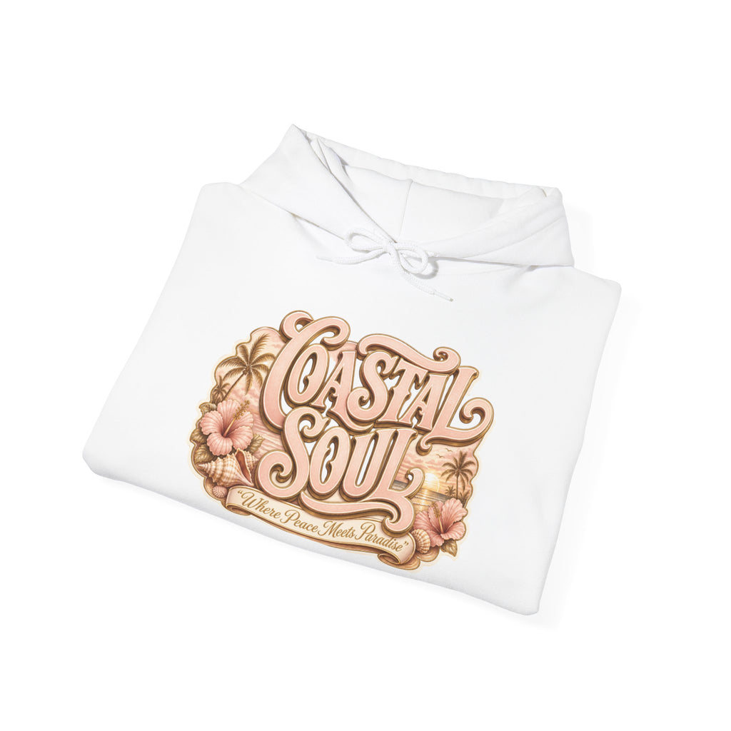 Coastal Soul Hoodie — 'Sun Kissed & Blessed' Tropical Palm Graphic Hooded Sweatshirt
