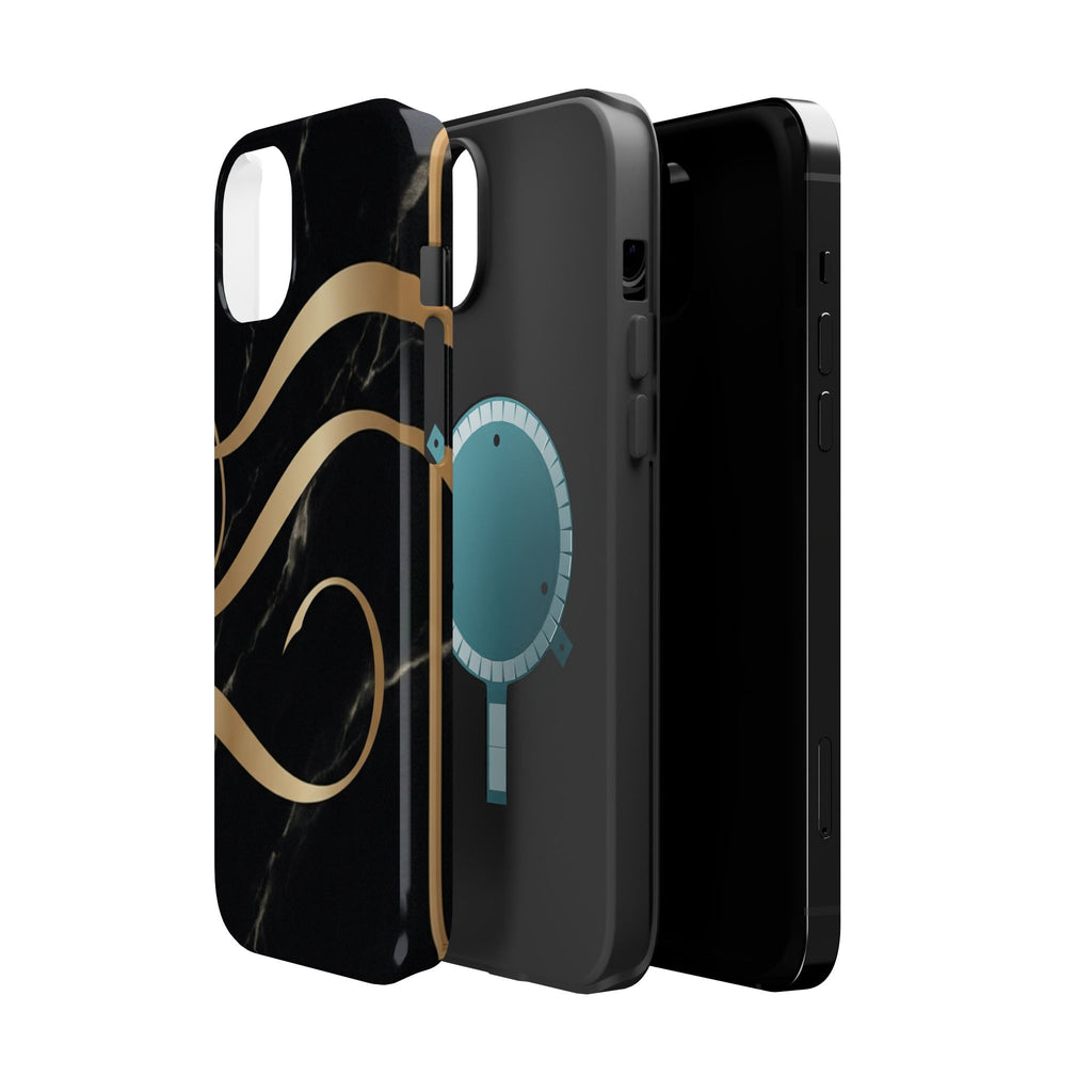 Magnetic Impact-Resistant Phone Case — Black Marble with Gold Swirl