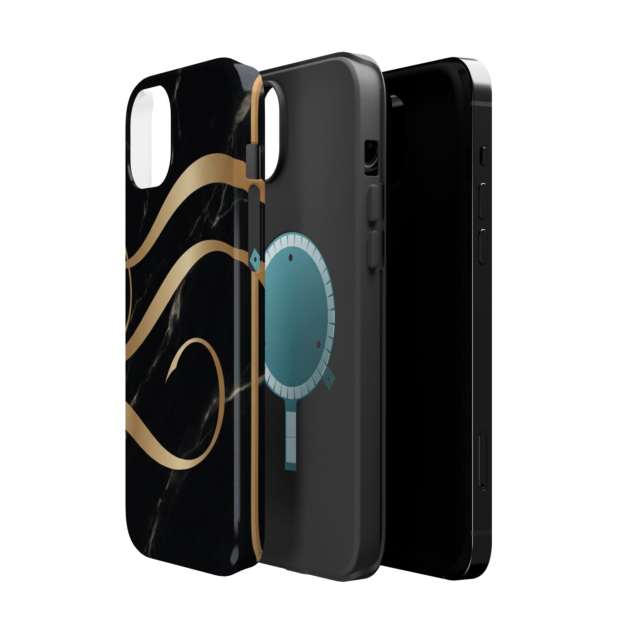 Magnetic Impact-Resistant Phone Case — Black Marble with Gold Swirl